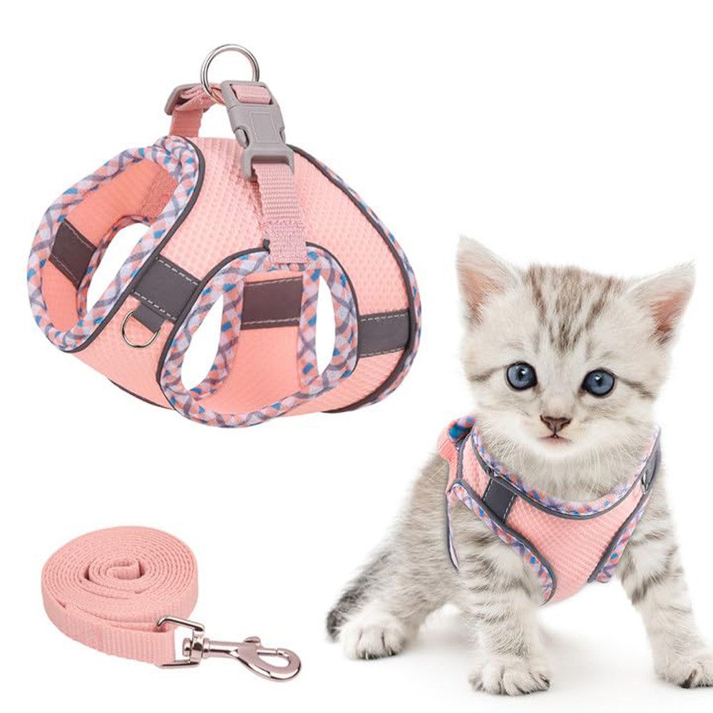 Ledander Hunde-Geschirr Katzen-Geschirr, Ausbruchssicher, Verstellbares Katzen-Geschirr, mit Leine, Reflektierende Streifen, Weiches Katzen-Geschirr