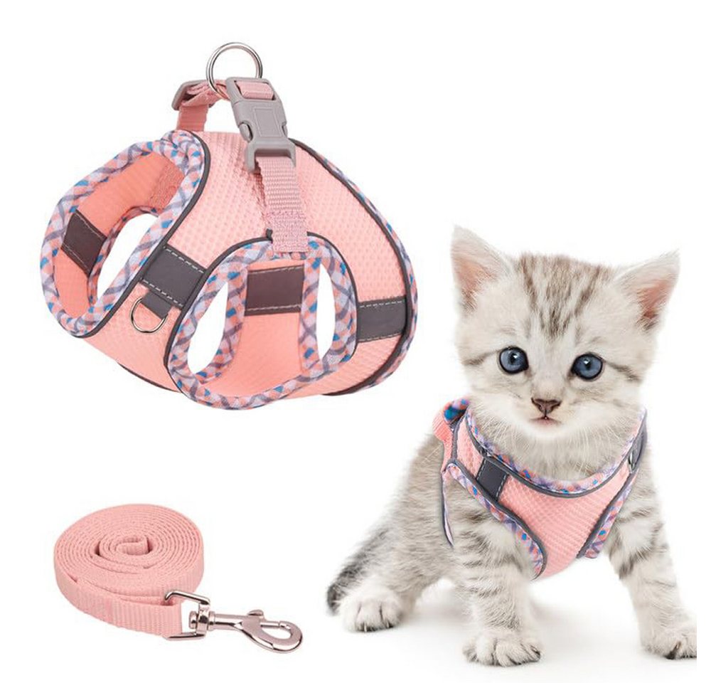Ledander Hunde-Geschirr Katzen-Geschirr, Ausbruchssicher, Verstellbares Katzen-Geschirr, mit Leine, Reflektierende Streifen, Weiches Katzen-Geschirr