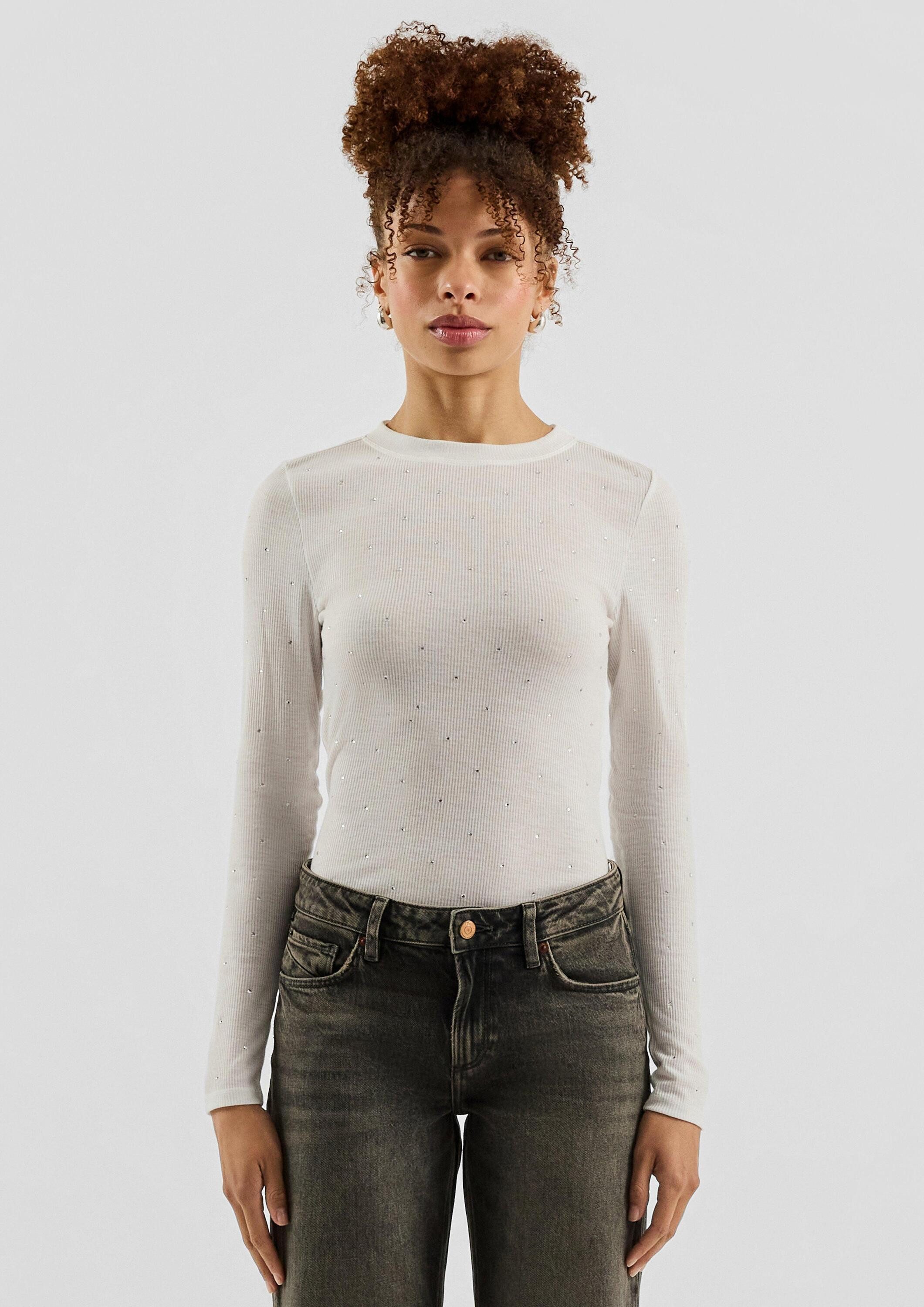 QS Langarmshirt T-Shirt Rippshirt mit Glitzersteinen günstig online kaufen