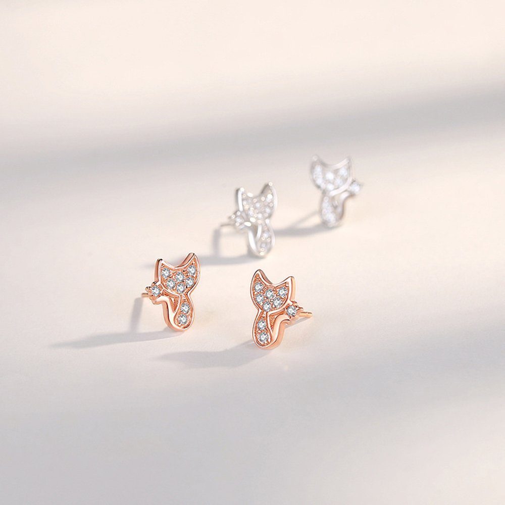 Haiaveng Paar Ohrhänger in kleine mit Fuchs-Ohrringe Stein s925 Mikrofassung Sterlingsilber-Ohrringe, weißem Damen, Ohrringe für