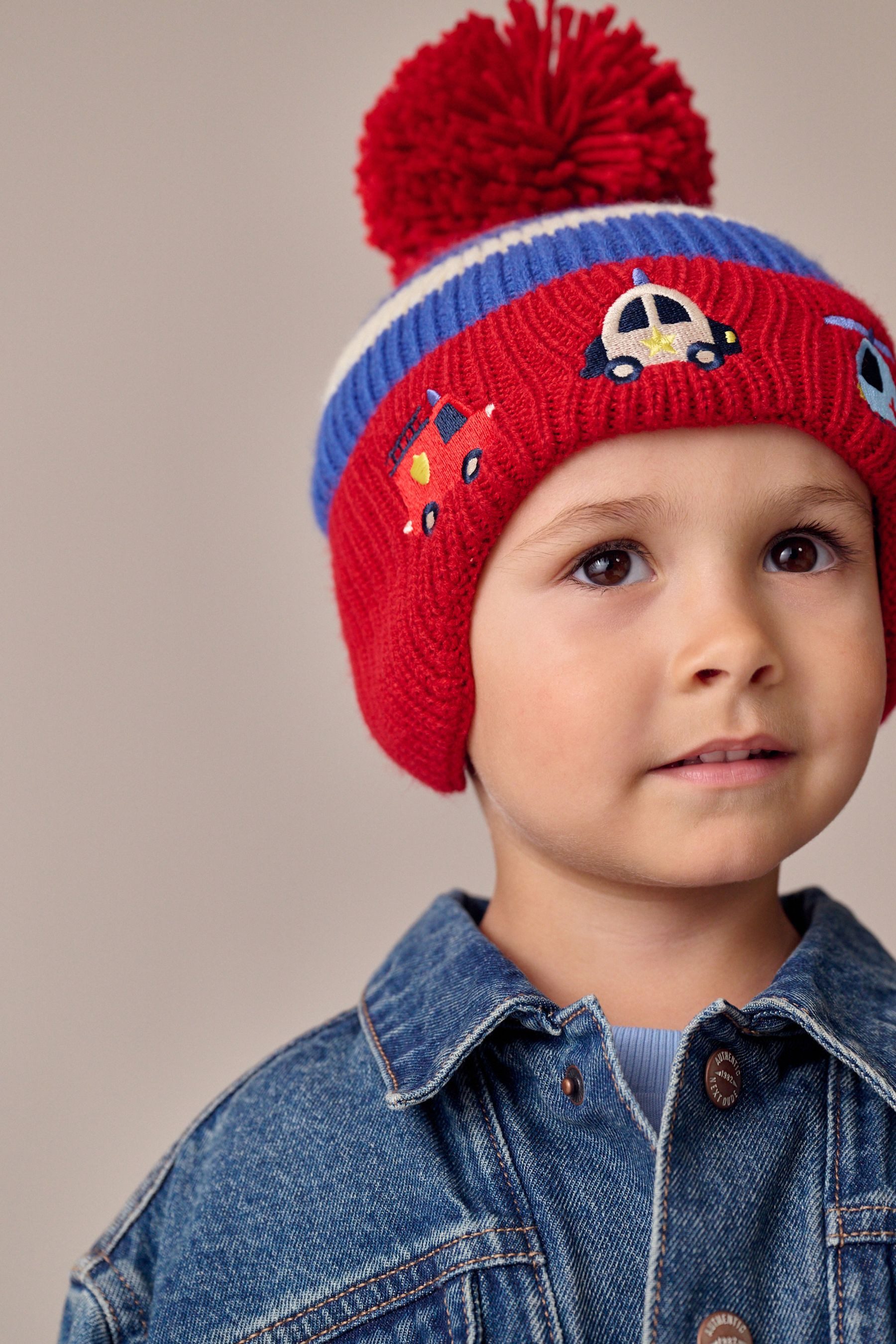 Next Beanie Gestreifte Bommelmütze Bär (1-St)