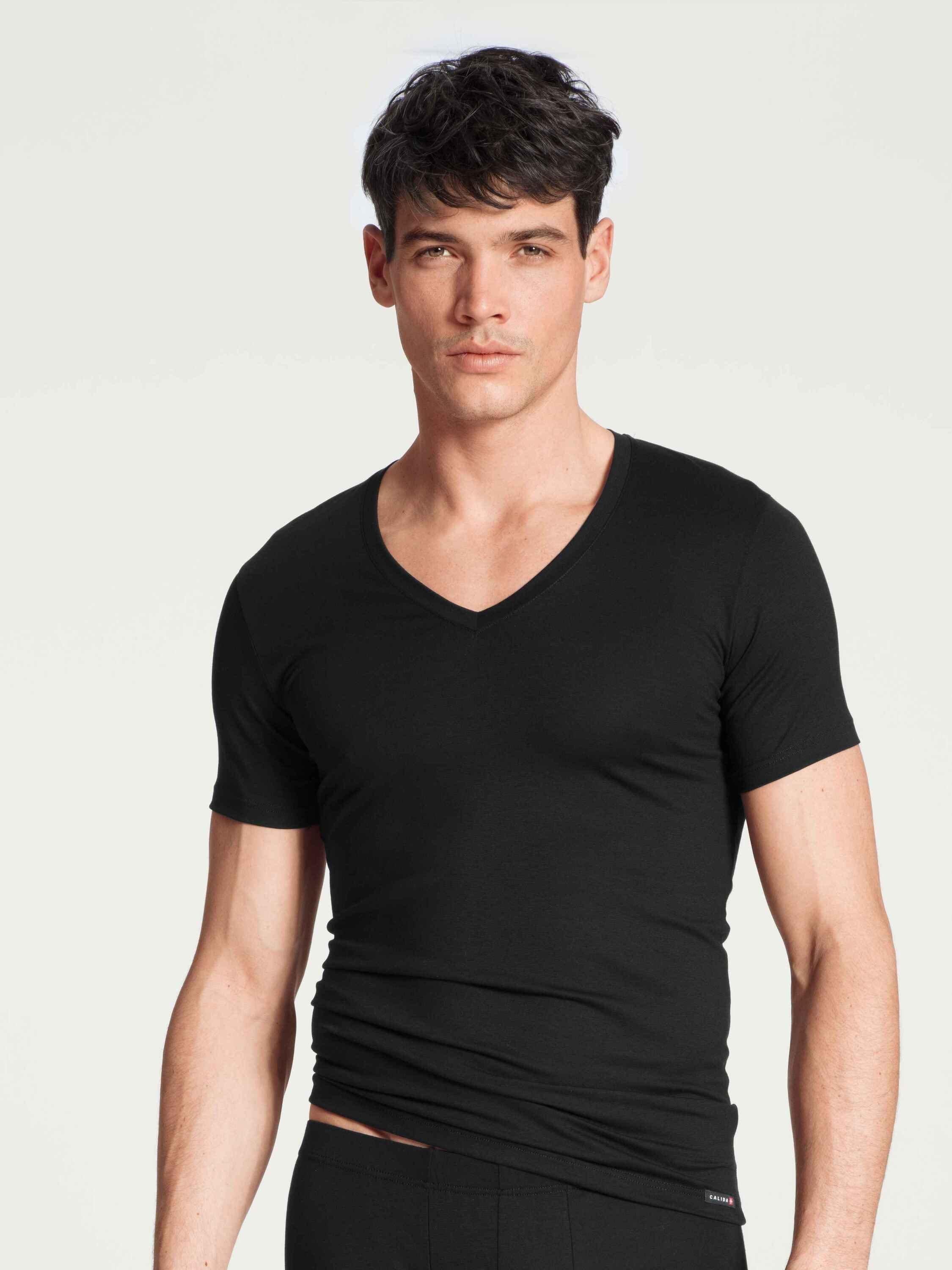 (1-St) CALIDA T-Shirt schwarz mit Unterziehshirt V-Neck