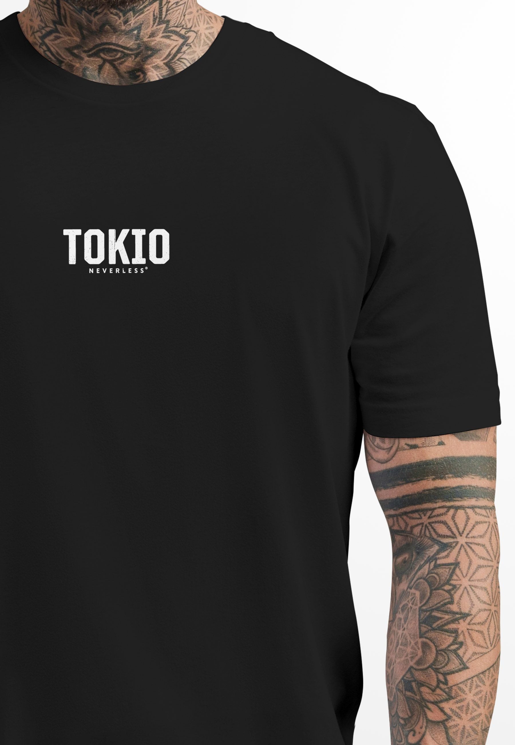 Neverless Print-Shirt Herren T-Shirt Backprint Tokyo Japan Japanische Schriftzeichen Grafik mit Print