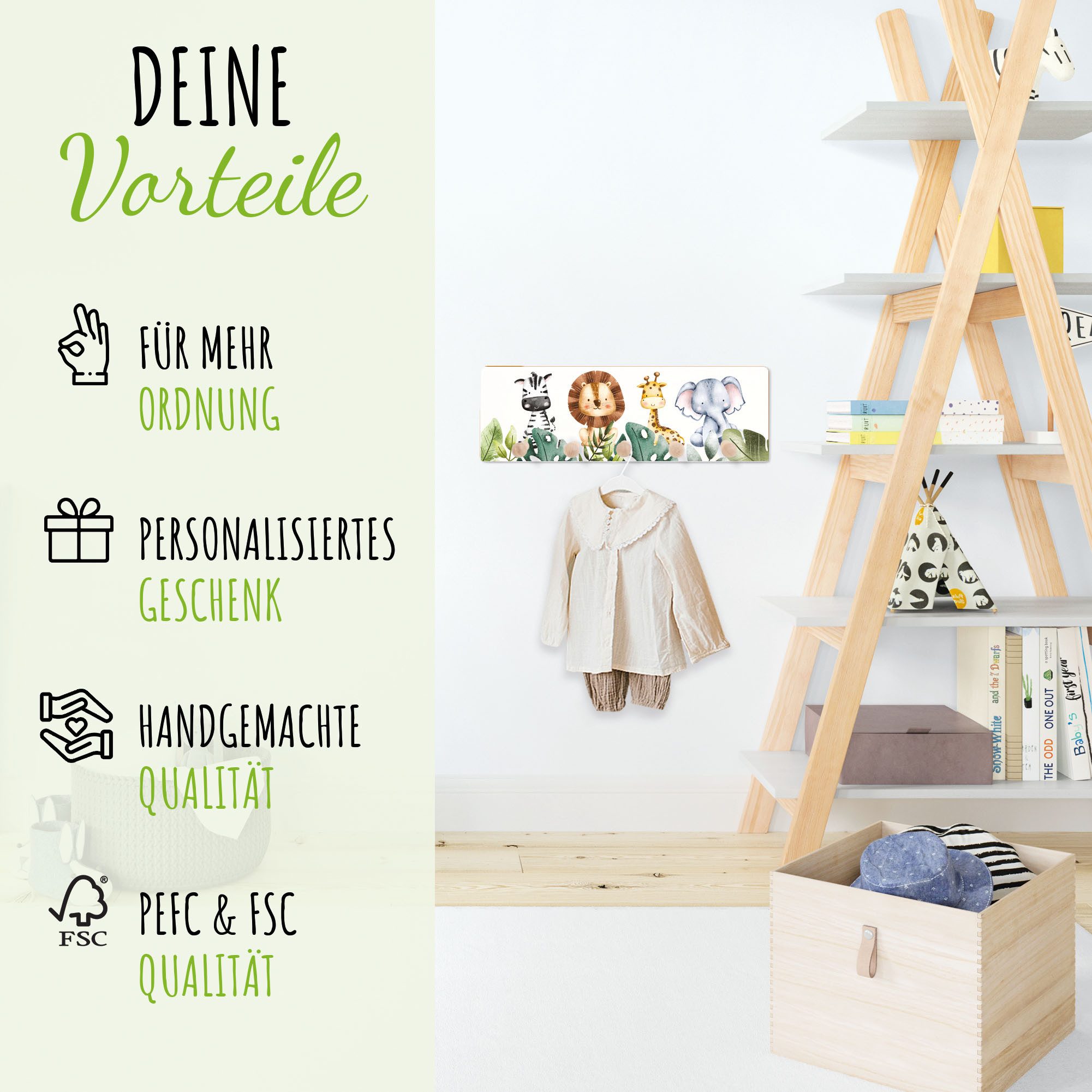 Holzura Garderobenleiste Kindergarderobe, Garderobe für Kinder