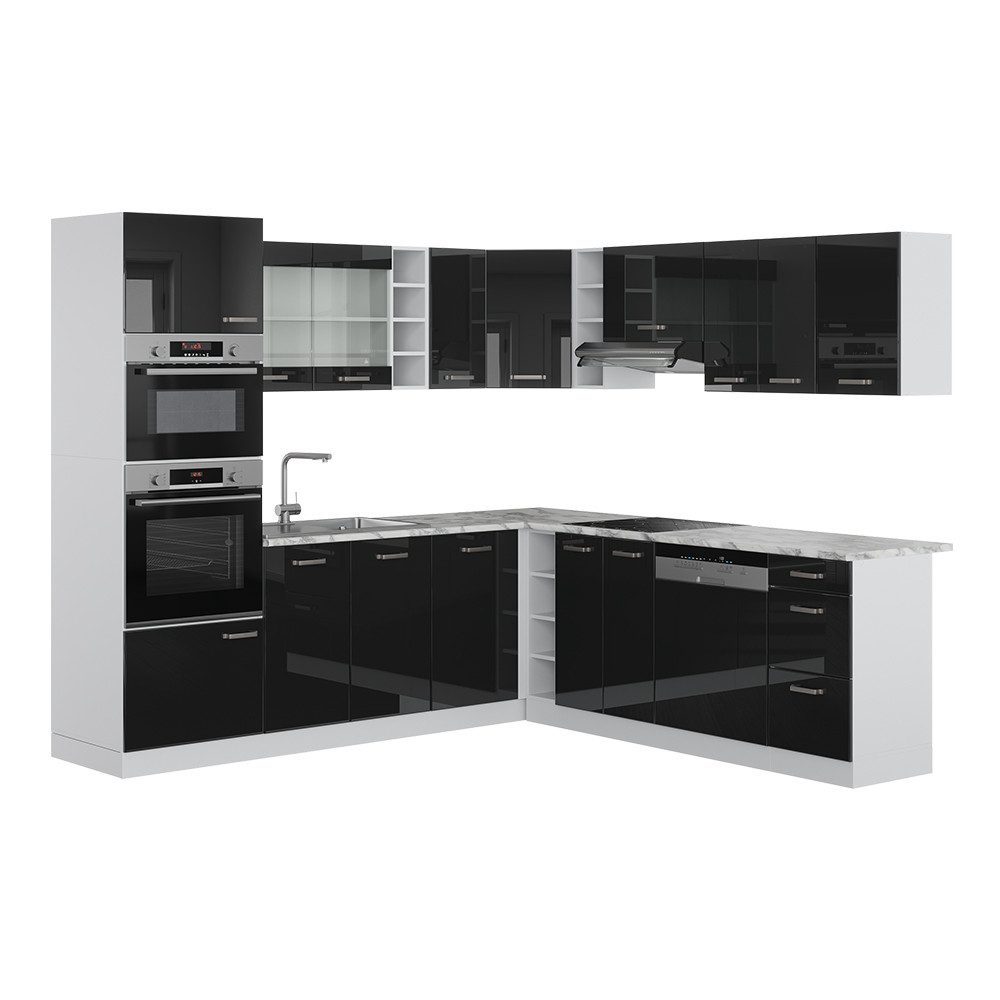 Vicco Winkelküche R-Line, Schwarz Hochglanz/Weiß, 237 günstig online kaufen