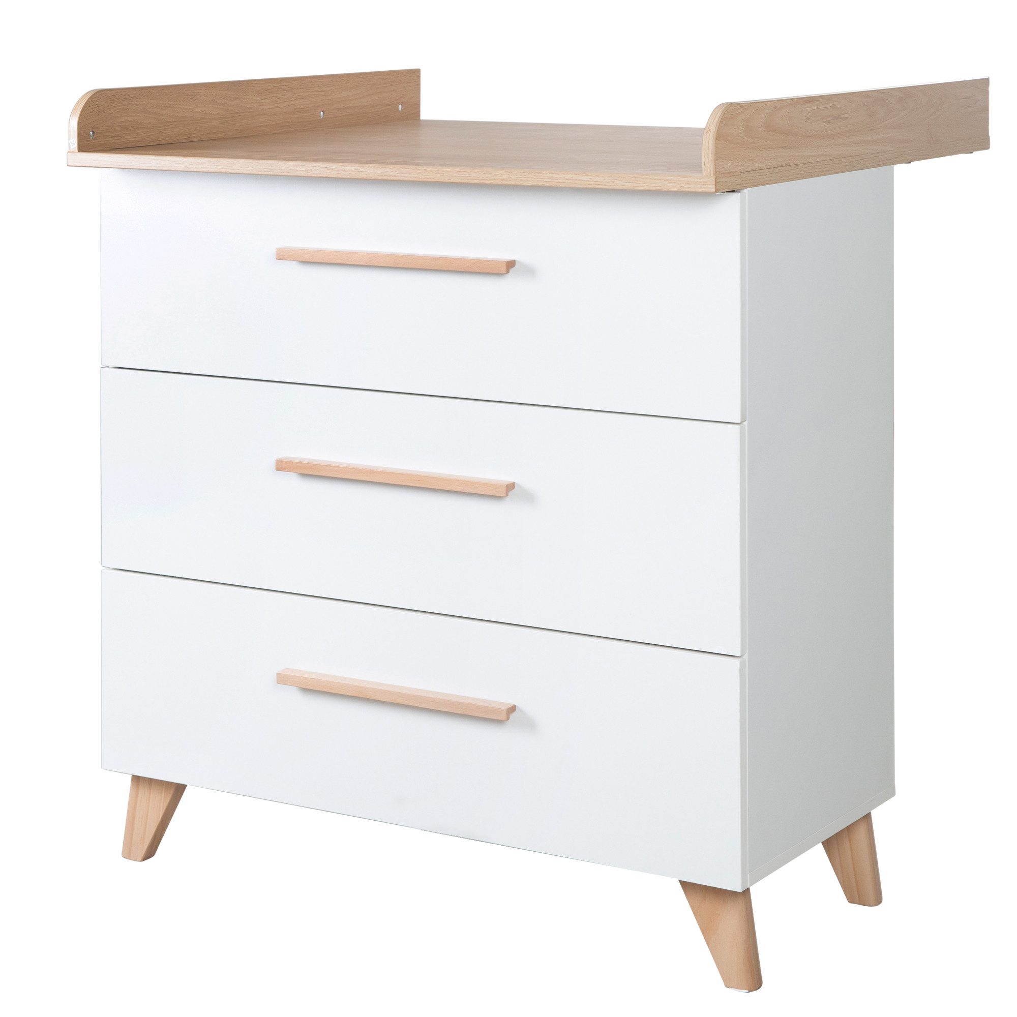 Wickelkommode Leon - aus Holz - in Weiß mit Dekor Othello Eiche - 3 Schubladen