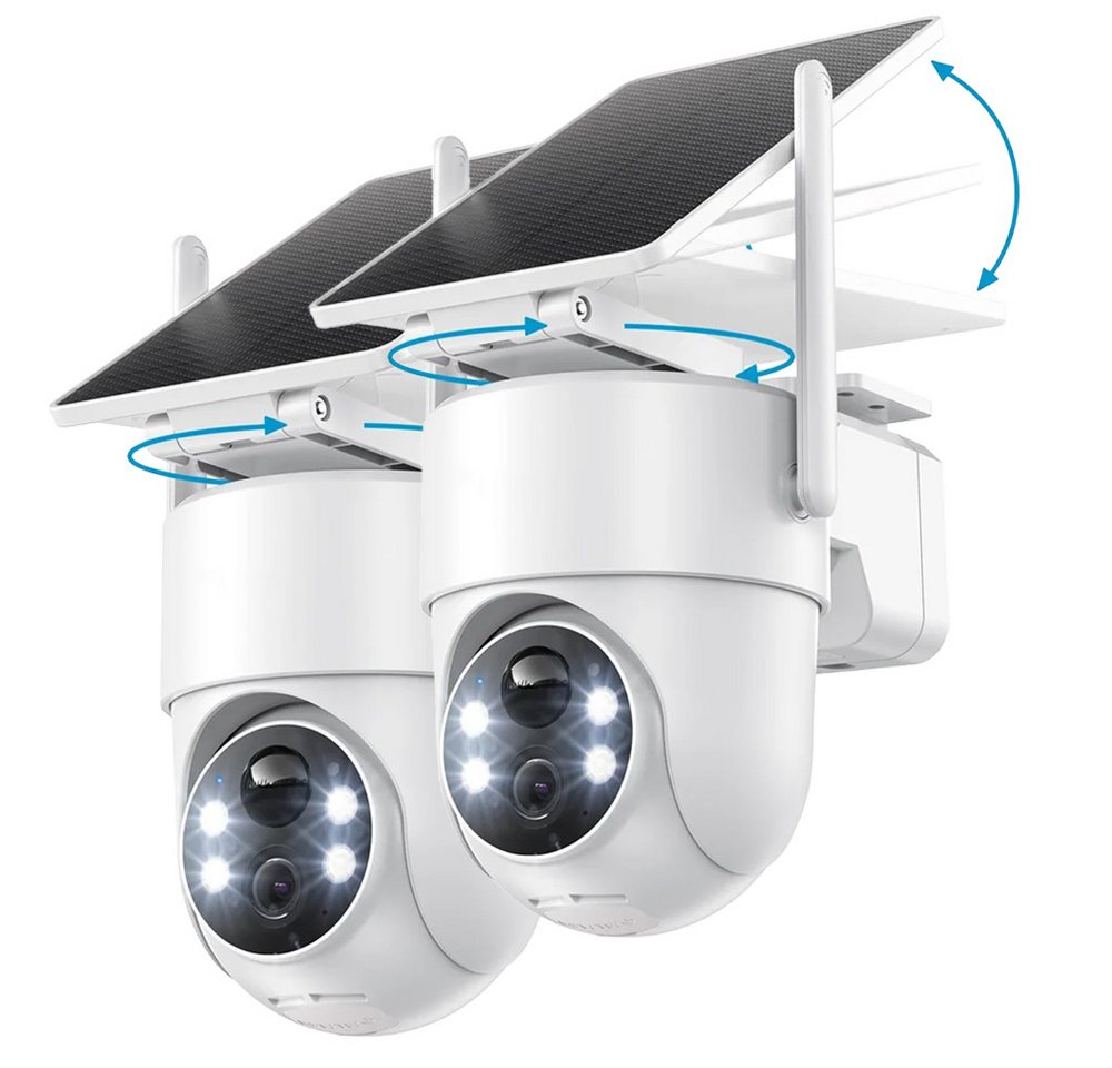 Topcony Überwachungskamera 3MP Überwachungskamera Aussen Akku Solar 2K solar Kamera (Außenkamera, Außenbereich, Außen, Überwachung außen WLAN Outdoor kabellos Solarpanel 360 Grad PTZ PIR Bewegungsmelder, 2-tlg., 355°/90° Pan Tilt Farbige Nachtsicht 2-Wege