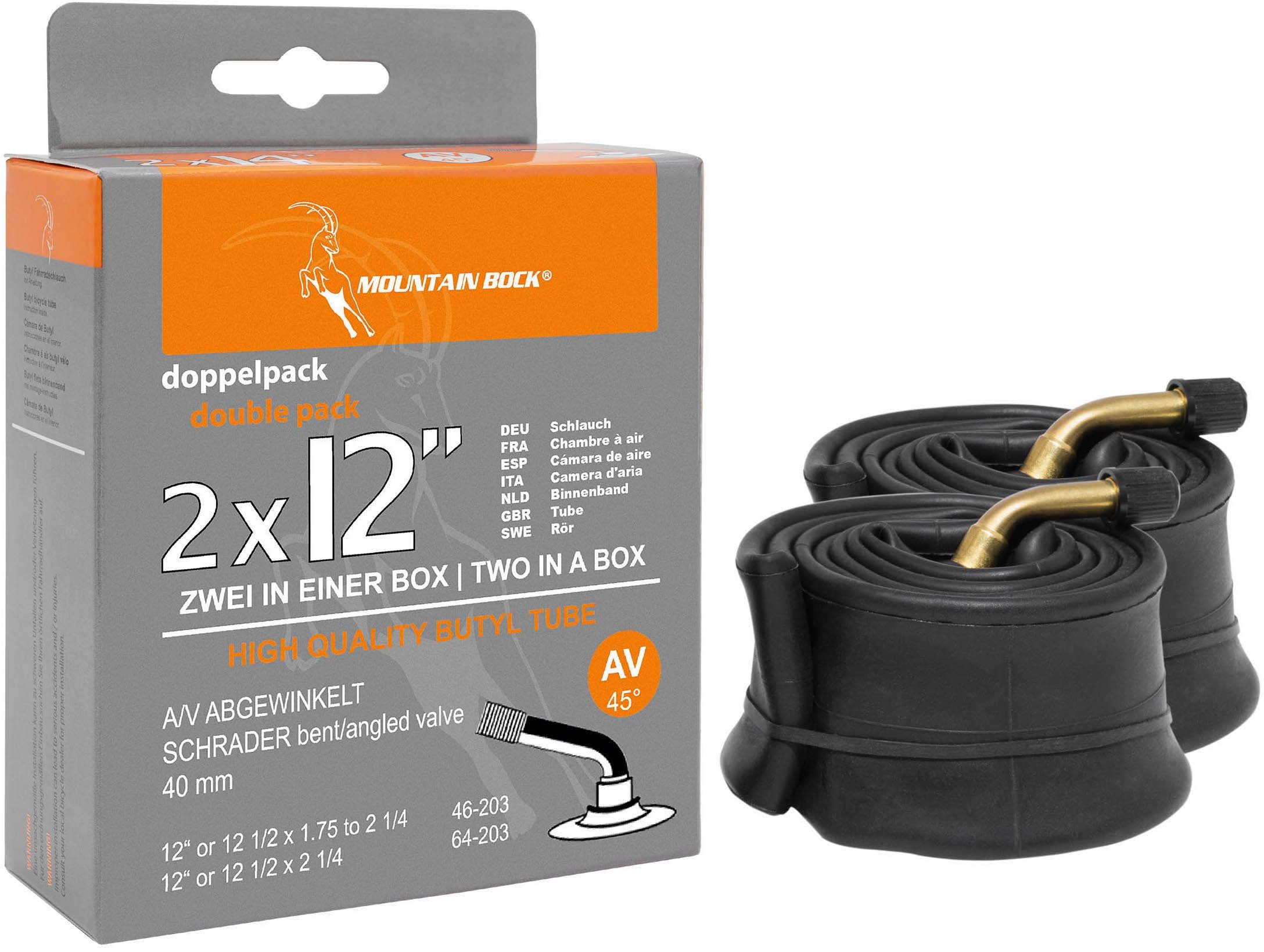 12 Doppelpack) Fahrradschlauch, (Spar-Set, (30,48 Zoll 2-St., cm), MOUNTAINBOCK