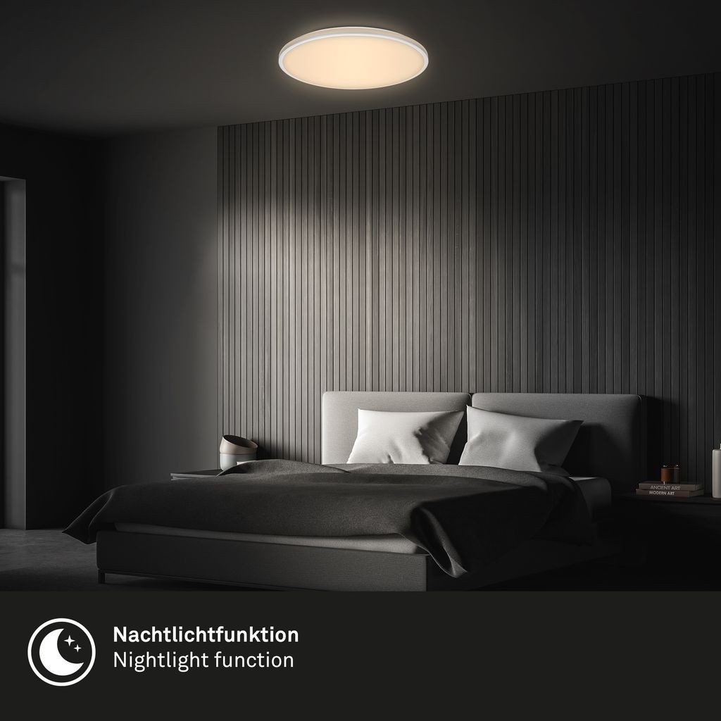 Briloner Leuchten LED Deckenleuchte 3831014, Dimmfunktion, LED fest integriert, 2700K - Extra-Warmweiß, LED Deckenlampe 49x9,5 cm Chrom Matt 40W Wohnzimmer Schlafzimmer Flur