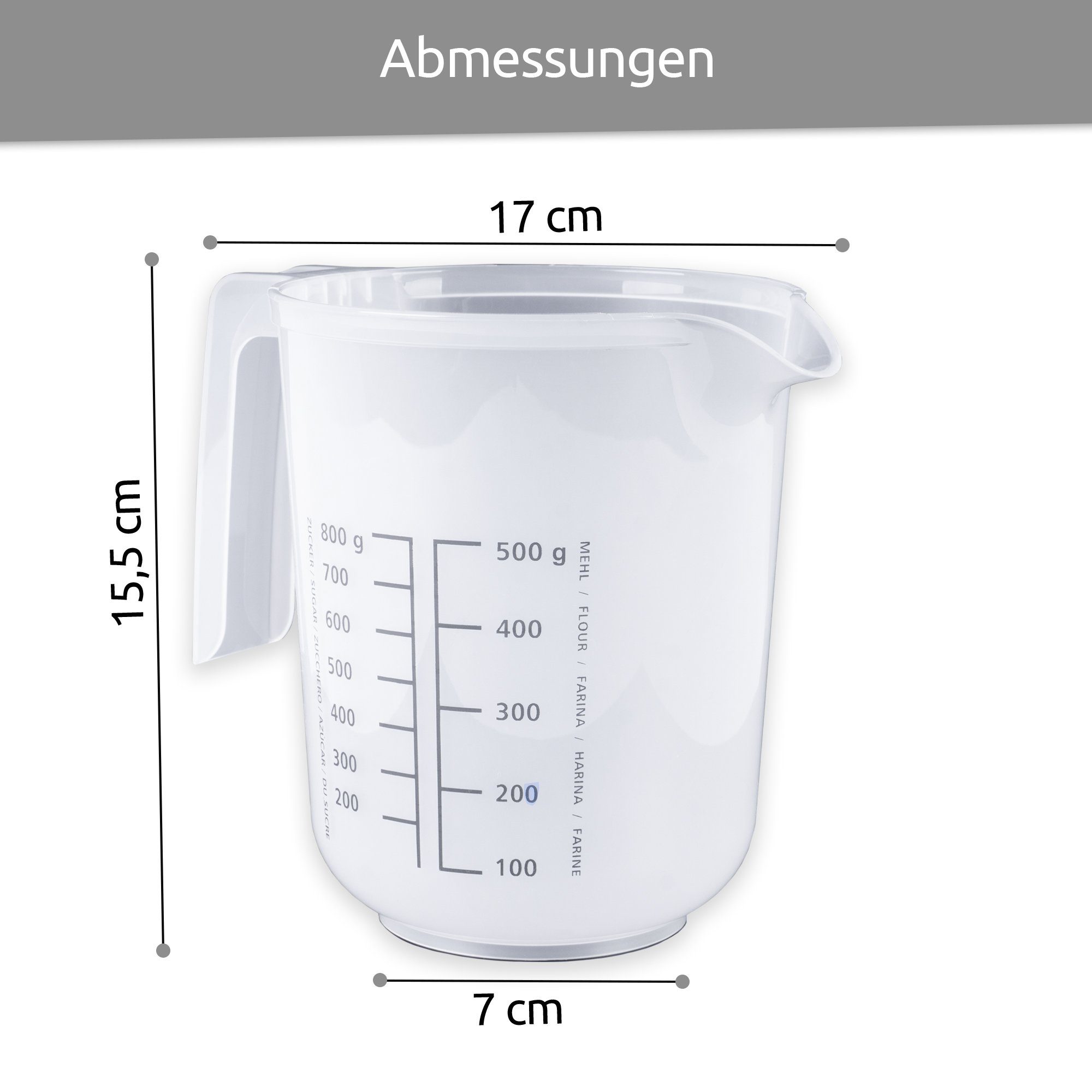 (inkl. Kunststoff, Messkanne, + Deckel), Kaiser und Made Spritzschutzring in Wüllner Messbecher Germany BPA-freier