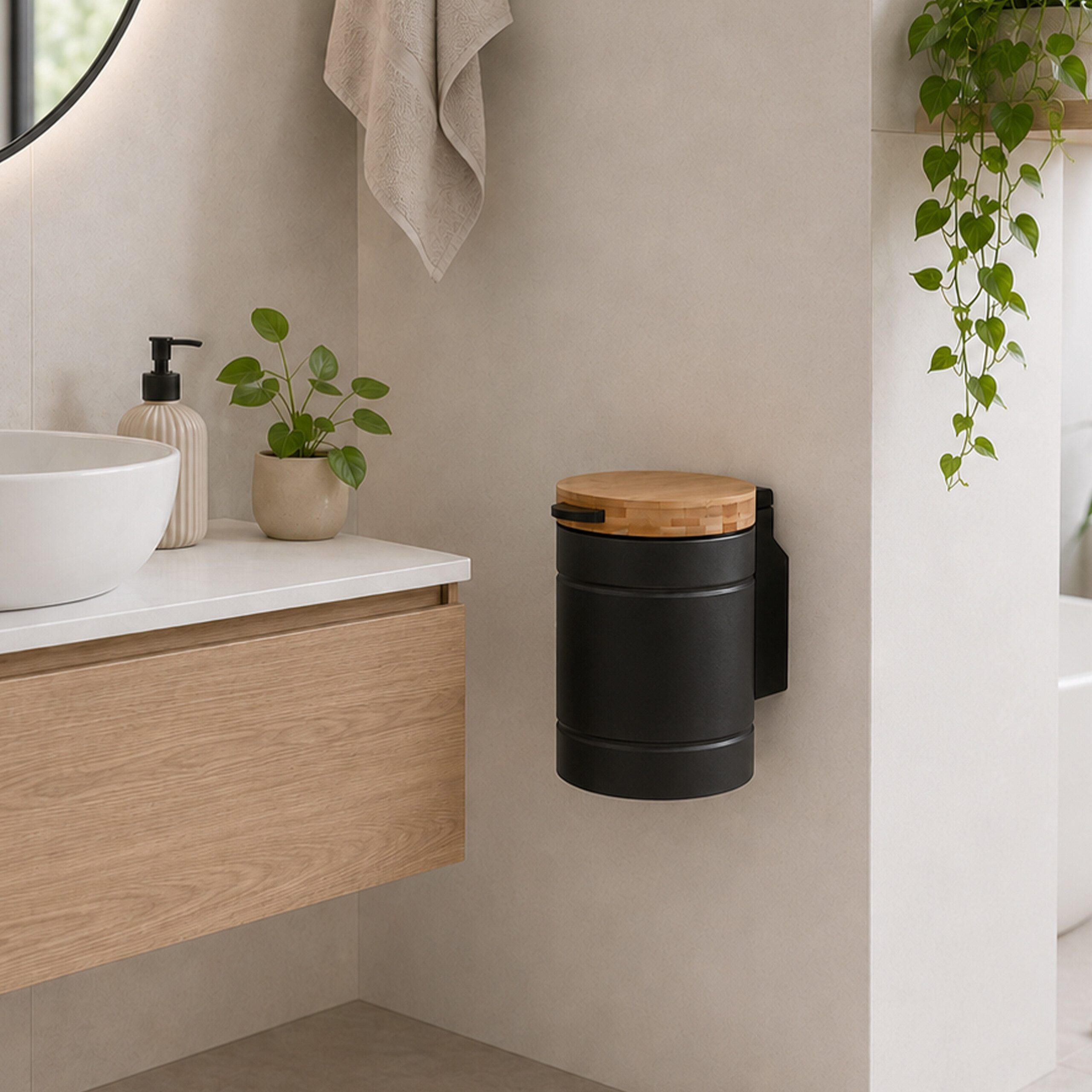 relaxdays Kosmetikeimer Wandmontage 3 Lit, weiß, Badezimmer Mülleimer, Badmülleimer