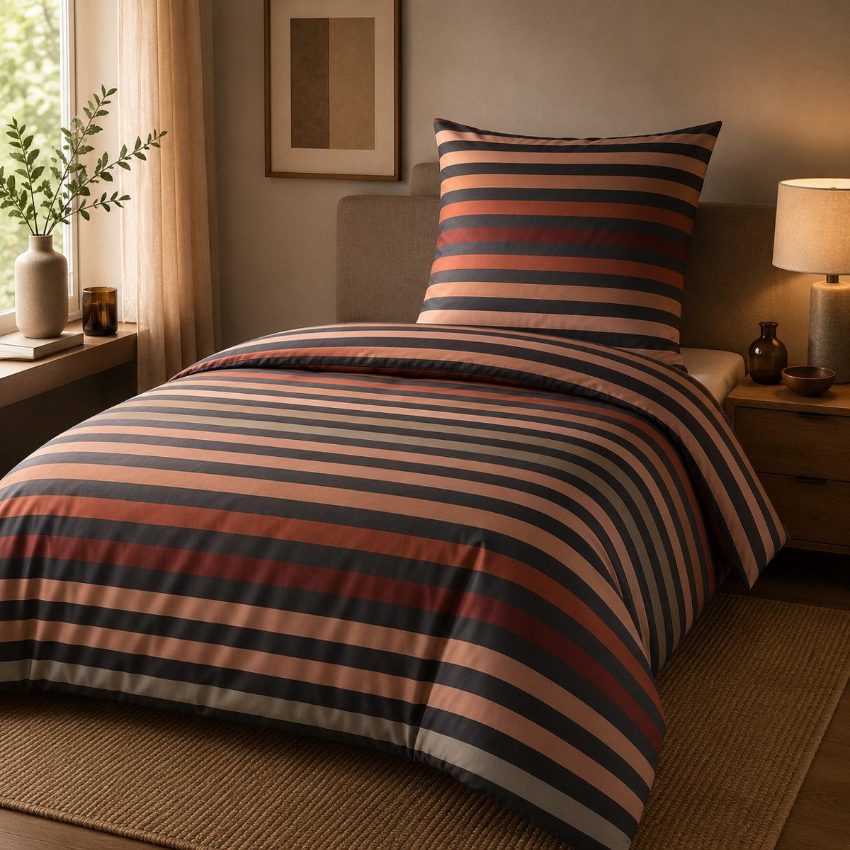 JOOP! Bettwäsche JOOP! Comfort Satin Bettwäsche Tone 4103-8 kupfer Streifen 135x200, Comfort Satin, 2 teilig, Mit Reißverschluss