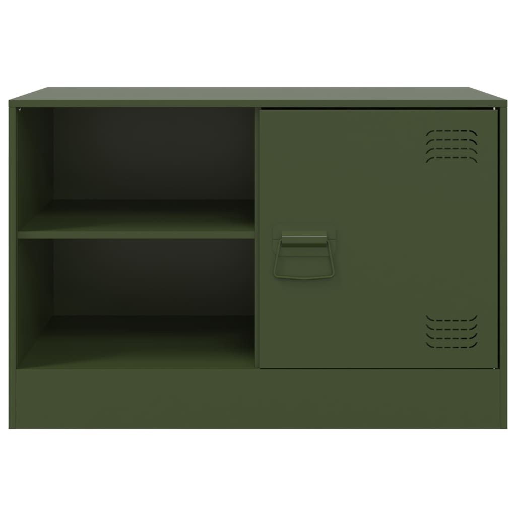furnicato TV-Schrank Robuster 67 x 39 x 44 cm in Olivgrün (2-St) Stabiles Lowboard aus Stahl mit Ablagen und Fach mit Türgriff