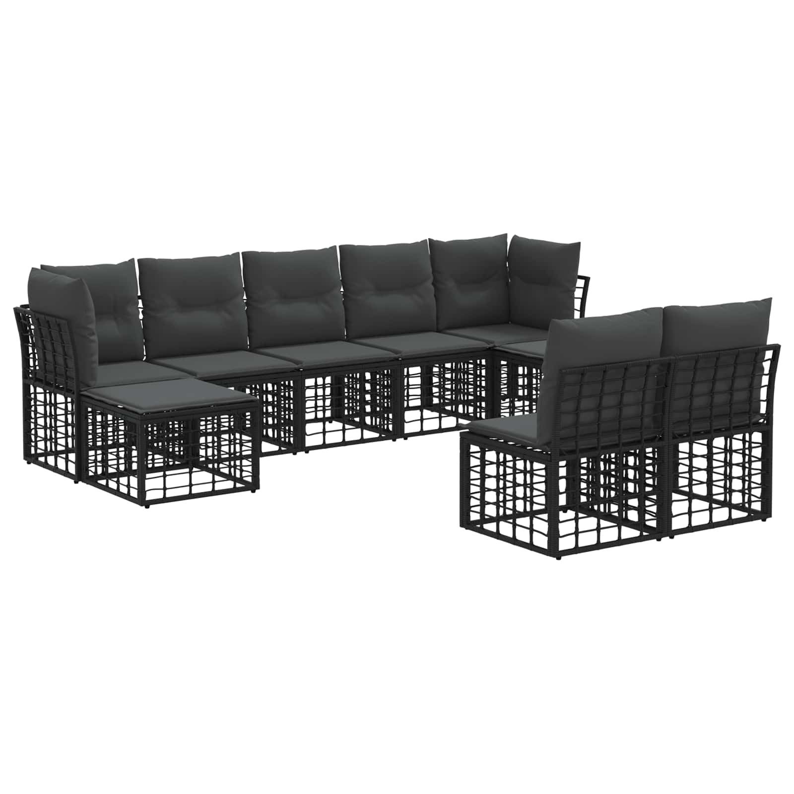 vidaXL Gartenlounge-Set Outdoor-Sofagarnitur 9 pcs Schwarz und Dunkelgrau Polyester, (9-tlg)