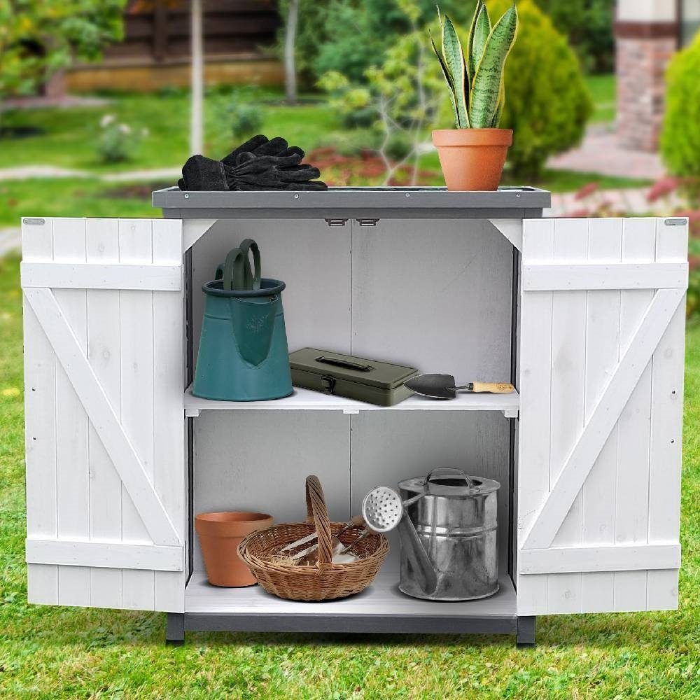 Feel2Home Gerätehaus Gartenschuppen Geräteschrank Gerätehaus Weiß Aufbewahrungsschrank, BxT: 75x40 cm, (Gerätehaus Gartenschrank Schrank, 1 St), Dezente Panel-Optik in modernem weiß/grau