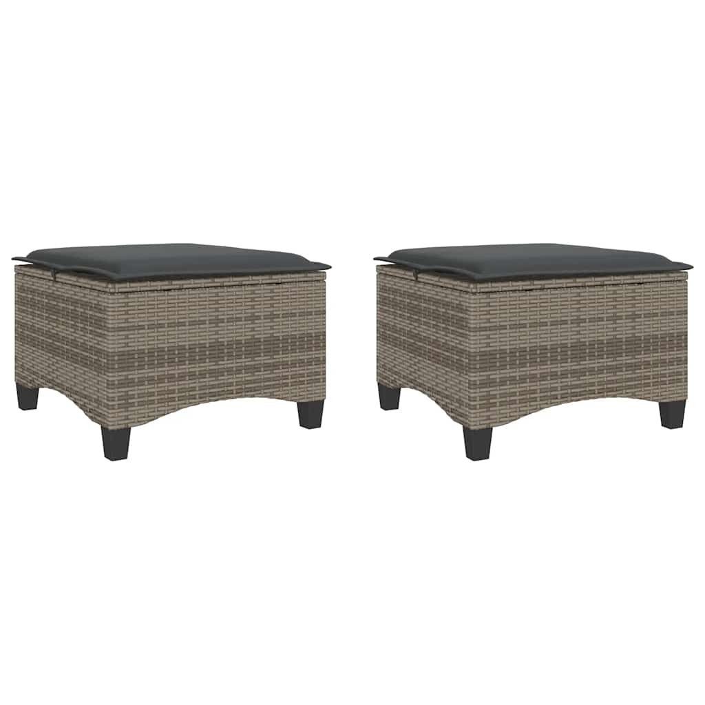 vidaXL Табуретки Gartenhocker mit Kissen 2 Stk. Grau 55x55x36 cm Poly Rattan (1 St)
