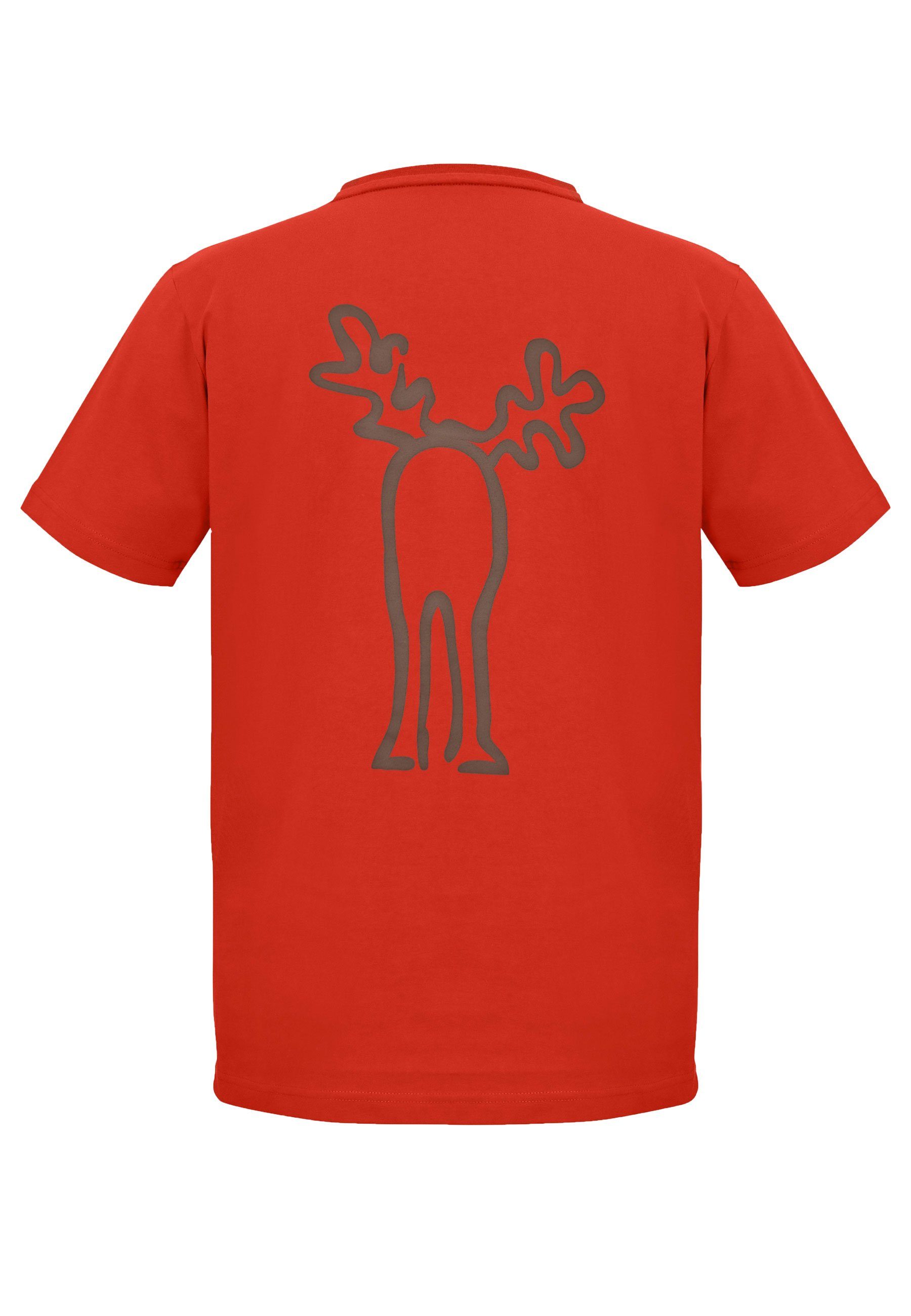 darkbrown Rudolf Retro Print Elch Elkline - T-Shirt Brust und mandarin Rücken