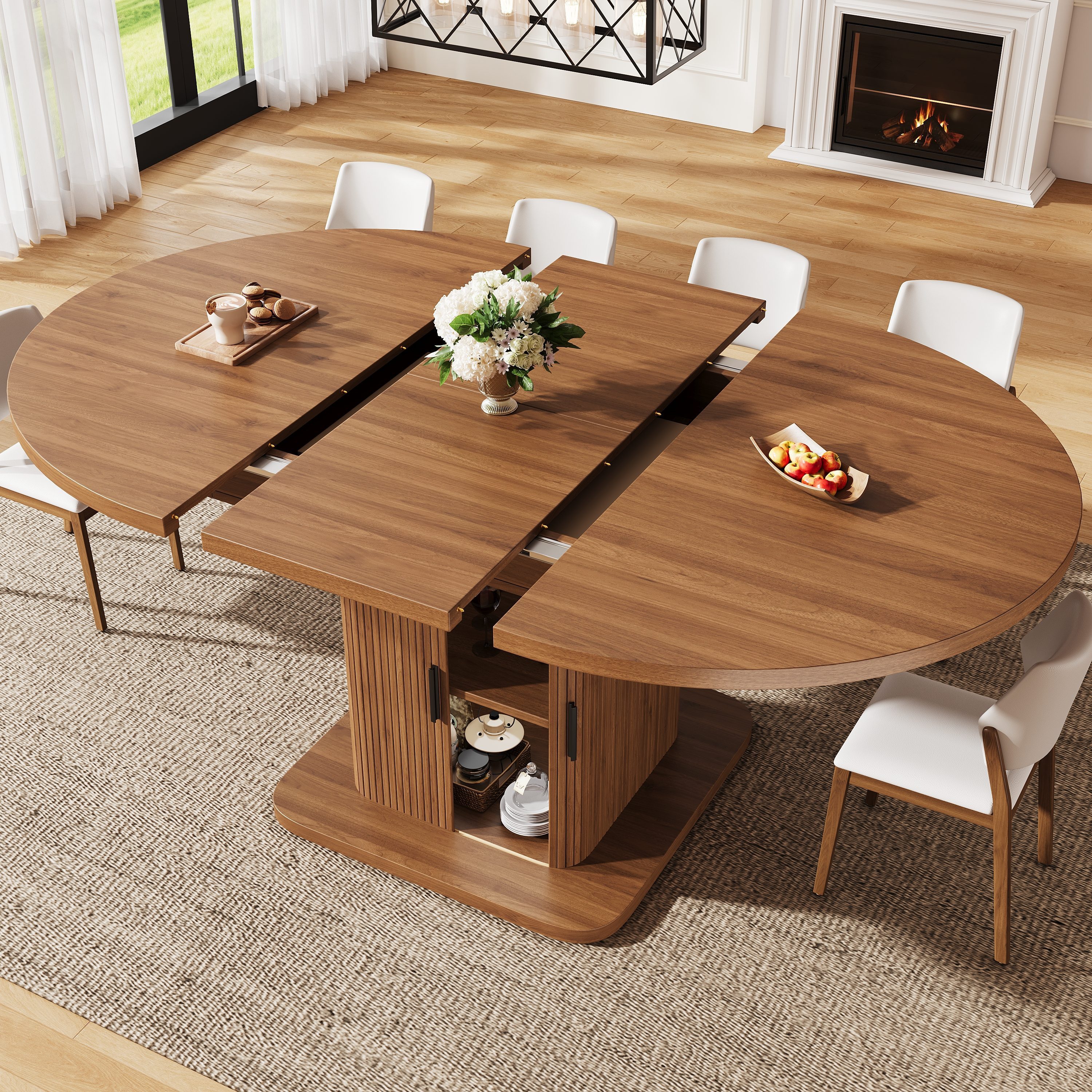 BlingBin Esstisch Multifunktionaler ausziehbarer Esstisch mit Stauraum, Schiebetüren (1er Set, 1-St., 110 / 150 × 110 × 75 cm (L × B × H), & herausnehmbarem Einlegeboden für Küche und Esszimmer
