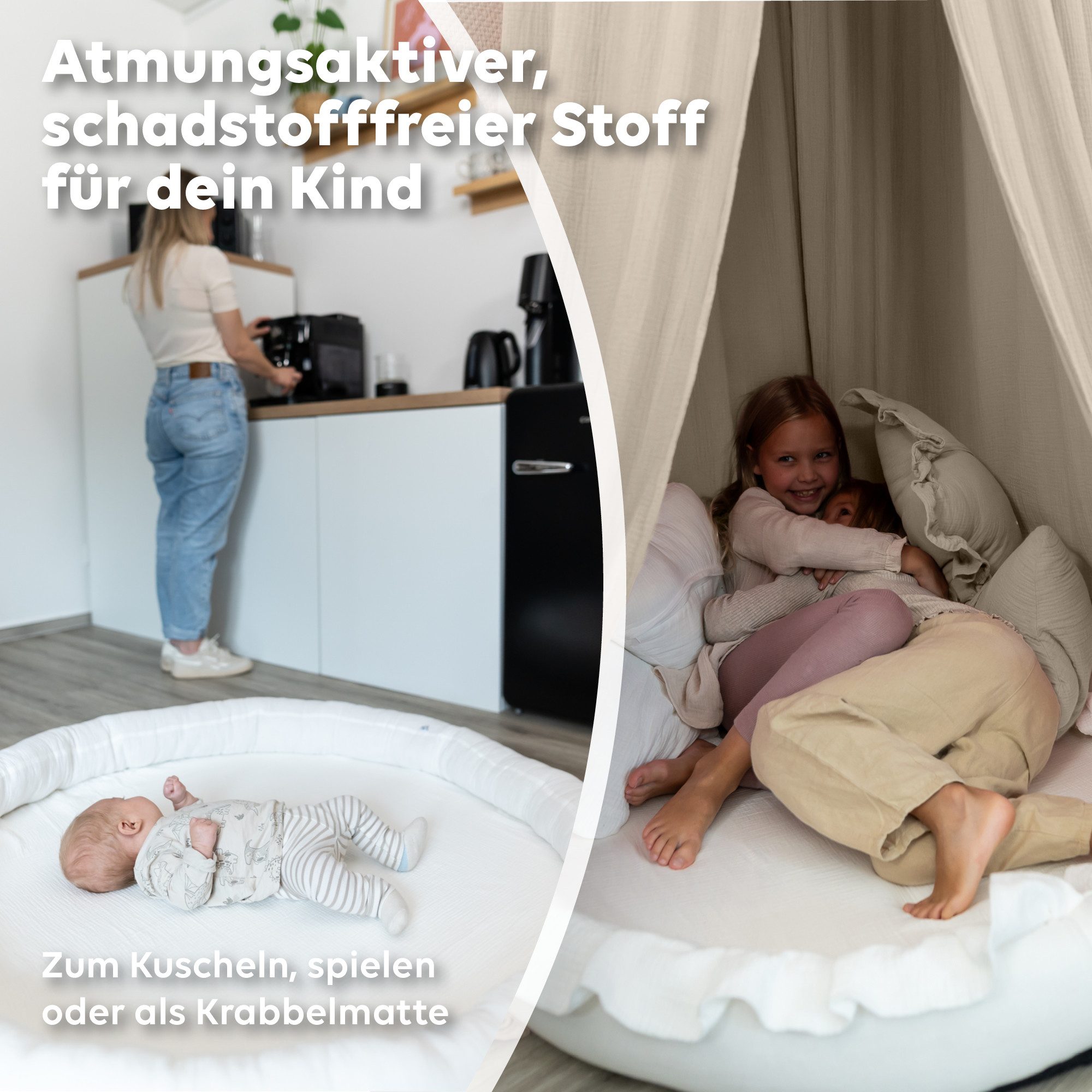 lilimaus Bodenkissen Sitzkissen für Kinder aus Musselin - Spielmatte & Kuschelecke, mit zarter Rüscheneinfassung - zum Lesen, Spielen & Kuscheln