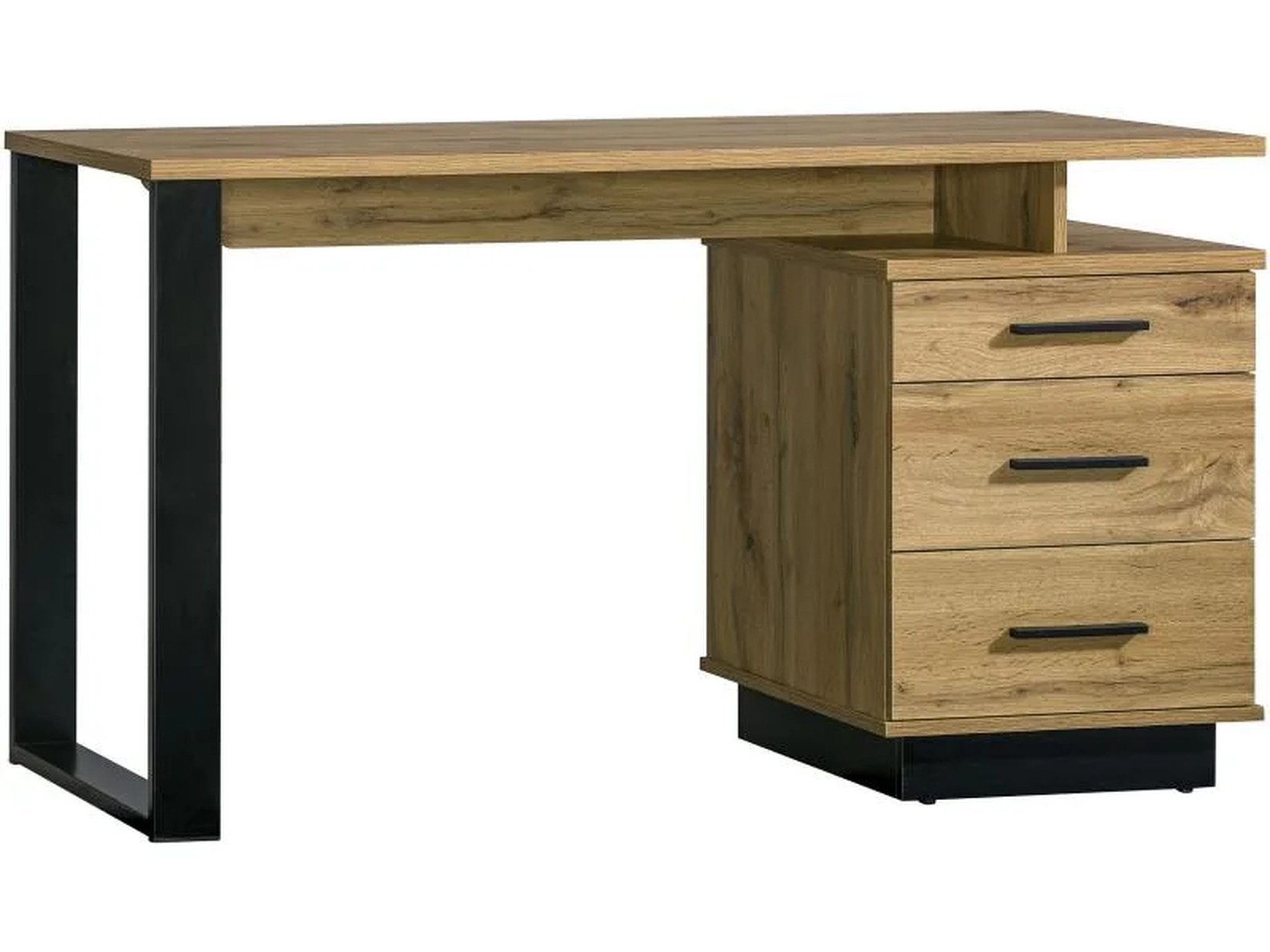Beautysofa Jugendzimmer-Set LAMELO im modernen Loft-Stil, (Holzoptik mit schwarzen Details, Set 4-teilig: Kleiderschrank, Bücherregal, Schreibtisch und Kommode), Möbelset fürs Büro
