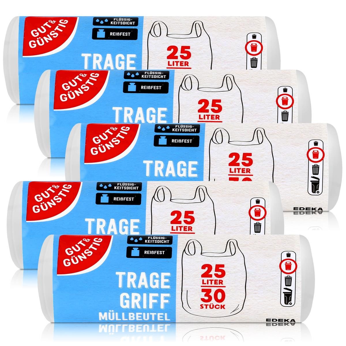 Gut & Günstig Müllbeutel Gut & Günstig Müllbeutel mit Tragegriff 25L/30 Beutel (5er Pack)