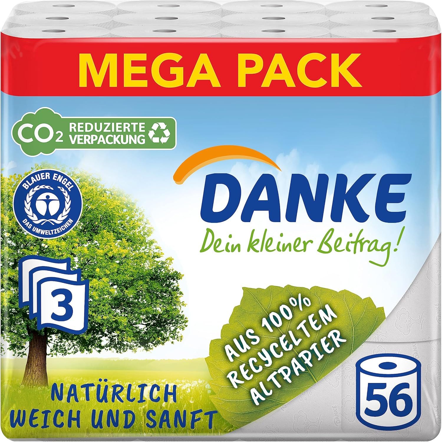 Danke Toilettenpapier Danke Toilettenpapier 56 Stück, 7x8 Rollen, 3 Lagen (1-St)
