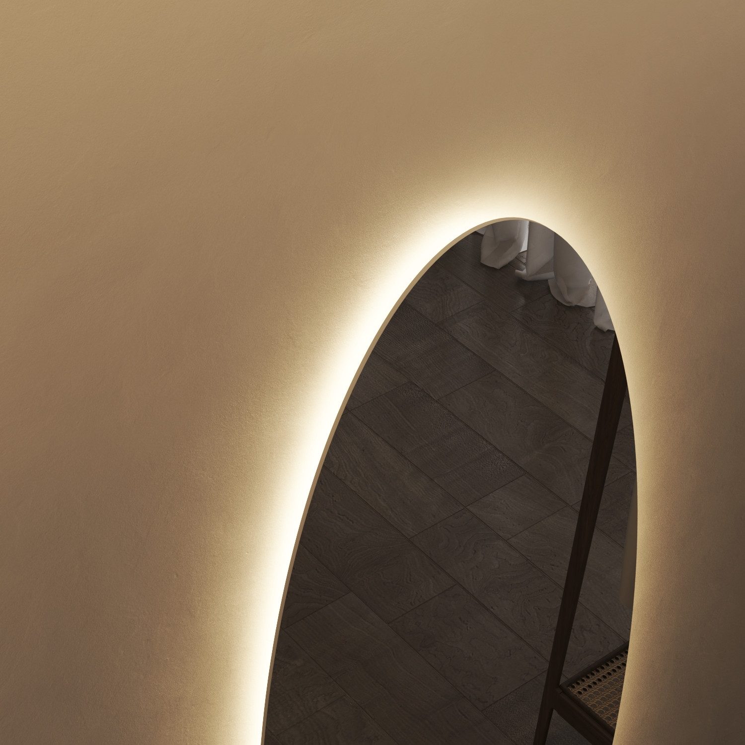 WDWRITTI Ganzkörperspiegel Led 165x60 150x50 Wandspiegel groß mit beleuchtung Bogen asymmetrisch (Spiegel Flur Ganzkörper 165x65 145x60, 3Lichtfarben, Speicherfunktion, Dimmbar), Energiesparend, 5mm HD Umweltfreundlicher Spiegel