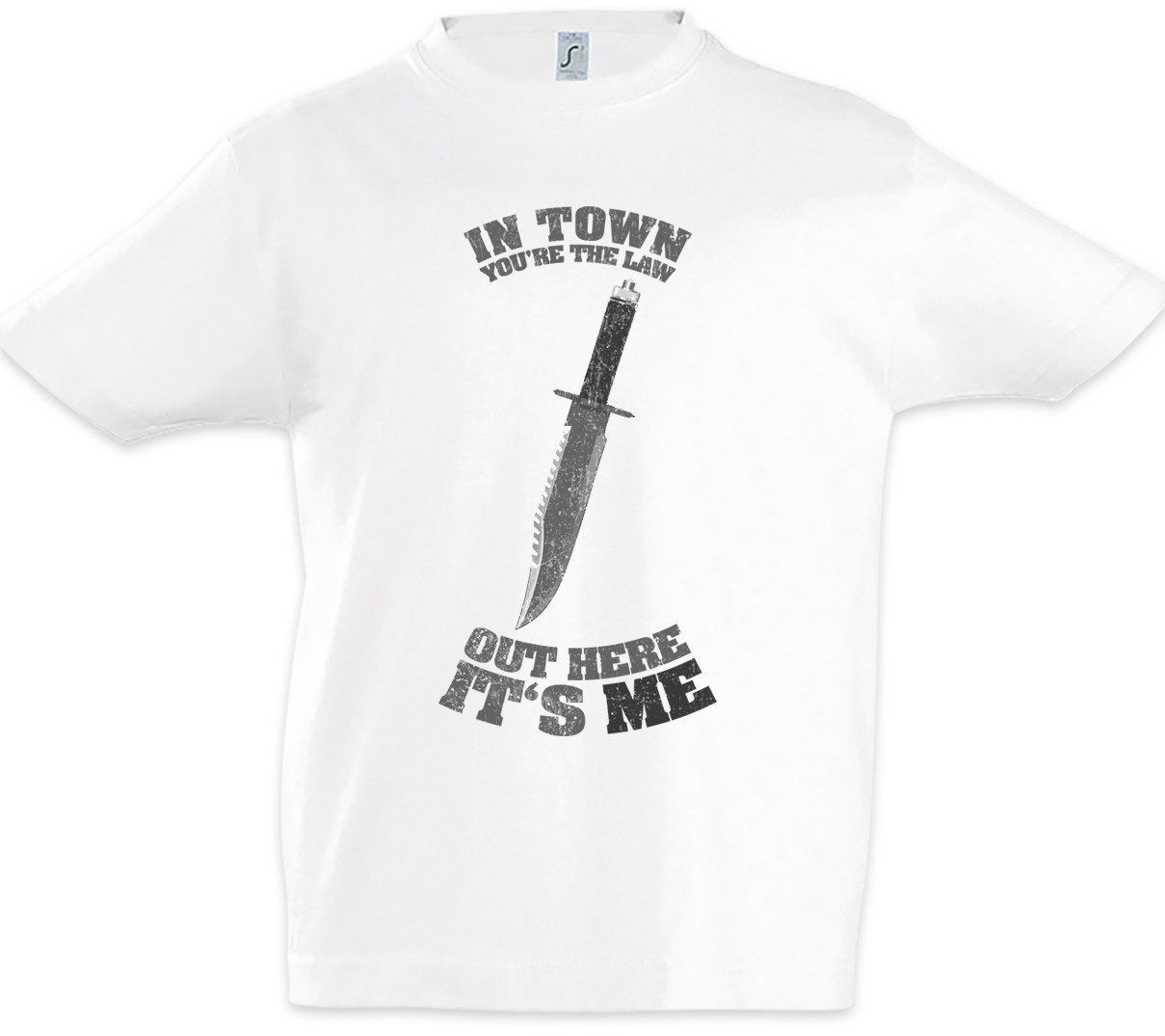 Print-Shirt In Town You're The Law Kinder T-Shirt Sly Rambo Out Here It's Me Knife
