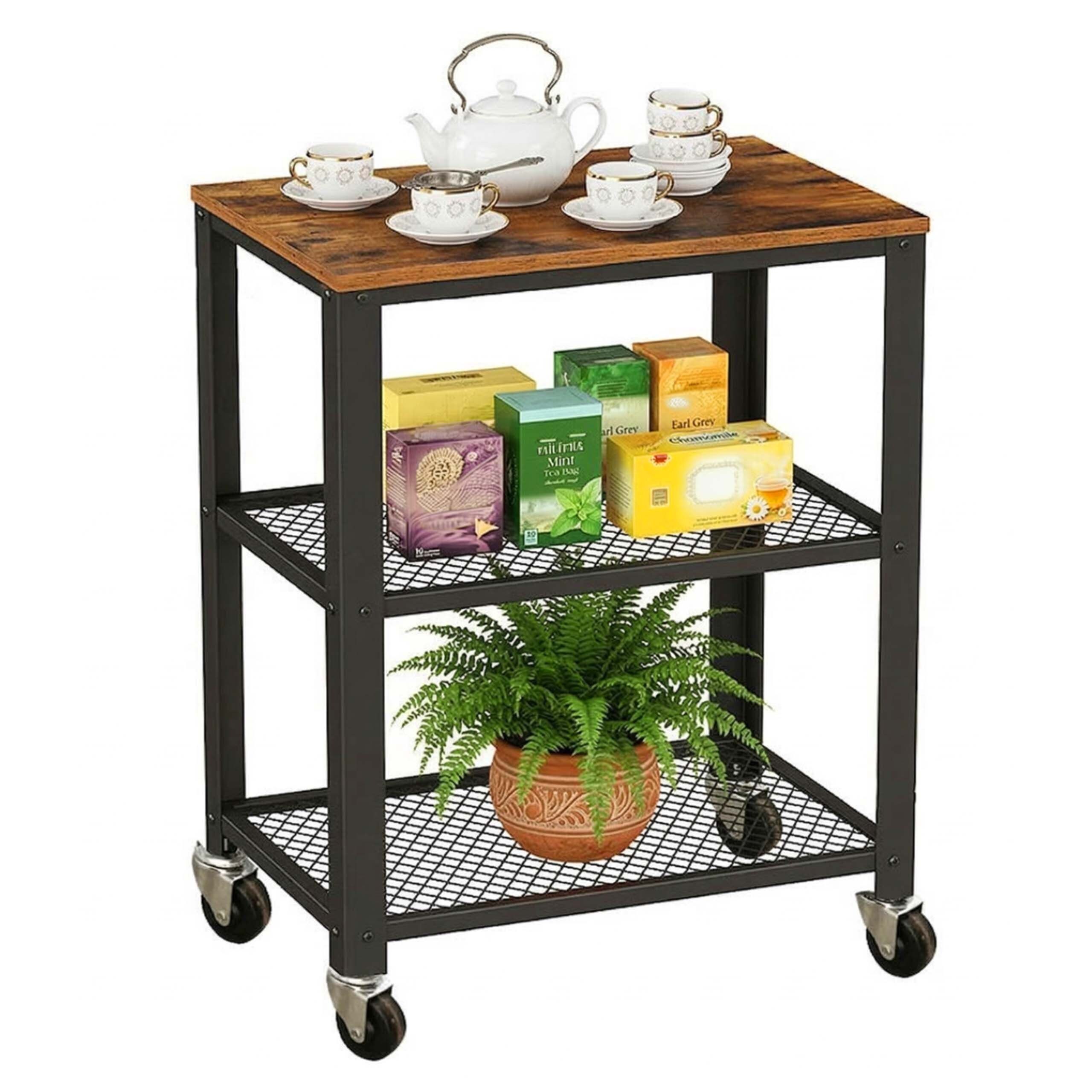 relaxdays Küchenwagen 3 Ebene, Industrial-Schwarz