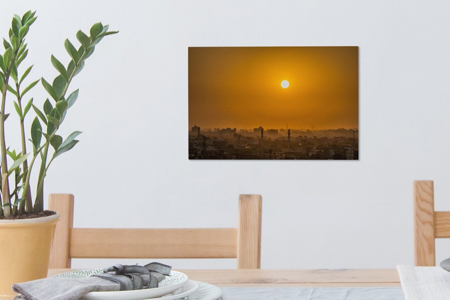 Aufhängefertig, Skyline 30x20 bei Leinwandbild Leinwandbilder, Sonnenuntergang, in St), OneMillionCanvasses® Indien (1 von Jaipur Wanddeko, cm Wandbild
