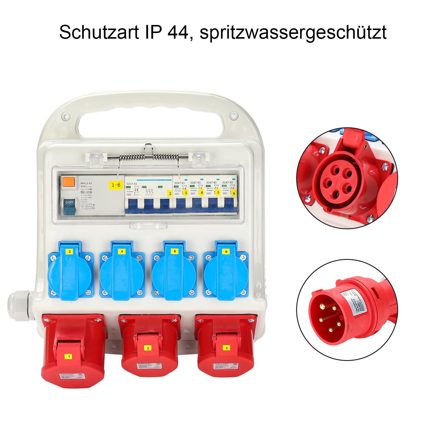 TolleTour Baustromverteiler CEE 4x230V( RCCB) Verteiler Kraftstrom Strom (2x16A1x32A) Steckdosenleiste 3x400V Steckdosenverteiler