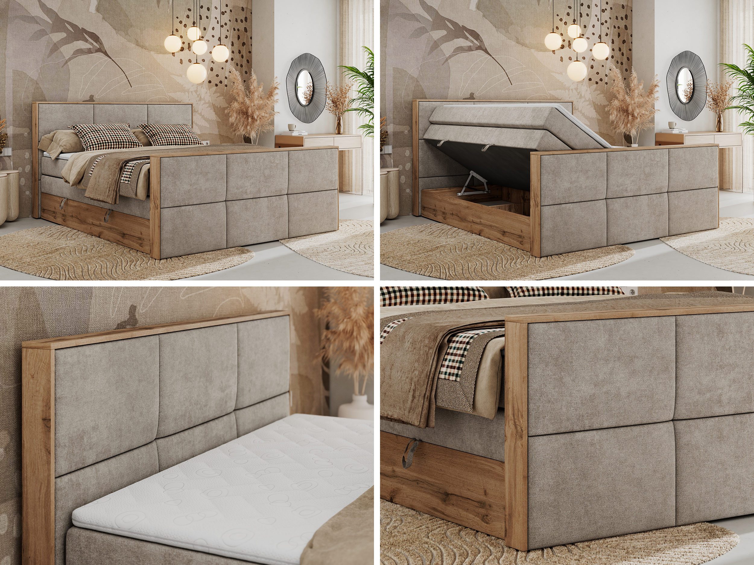 MKS MÖBEL Boxspringbett ALBERO 2 KING DUO (Packung, Set, Bettkästen, Topper T25/Visco, T30-Schaum, Möbelplattenelementen), Doppelbett, Multipocket-Matratzen, Boxspringbett, Fußteil