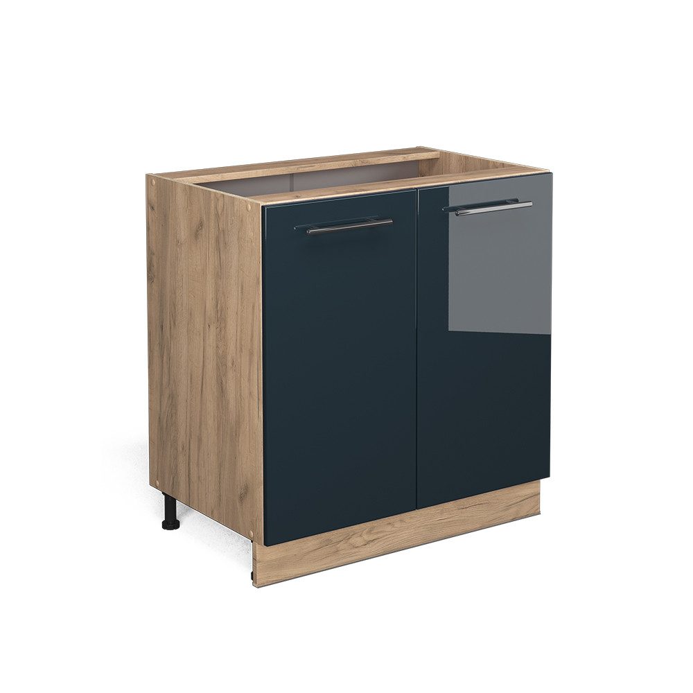 Vicco Spülenunterschrank Fame-Line, Dunkelblau Hochglanz/Goldkraft Eiche, günstig online kaufen