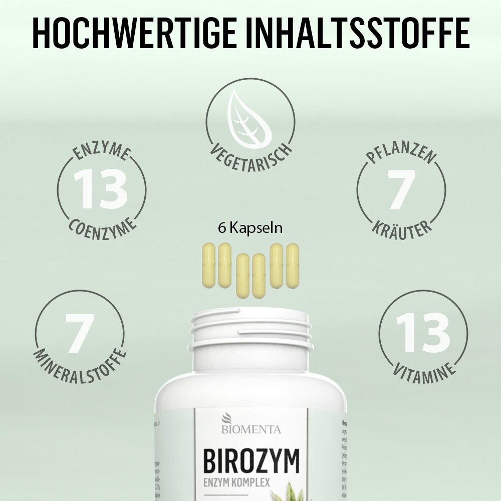 BIOMENTA BIROZYM Enzym Komplex - 180 Kapseln hochdosiert - Wirkstoffkomplex Kapseln, 180 St., 132.4 g