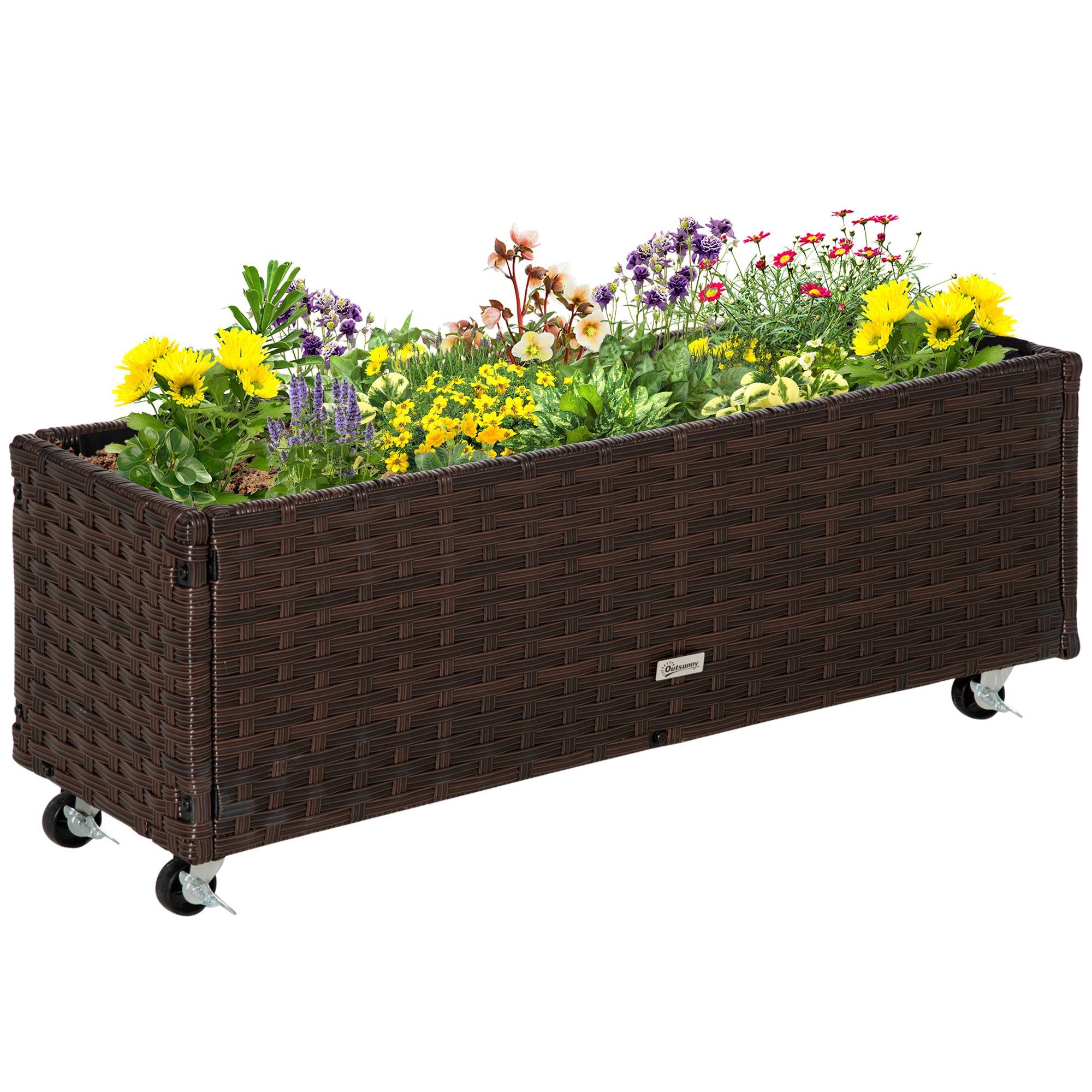 Outsunny Hochbeet Pflanzkasten mit Abflusslöchern (Gartenmöbel, 1 St., Blumenkasten), Kaffee-Braun 94,5 x 31 x 36 cm