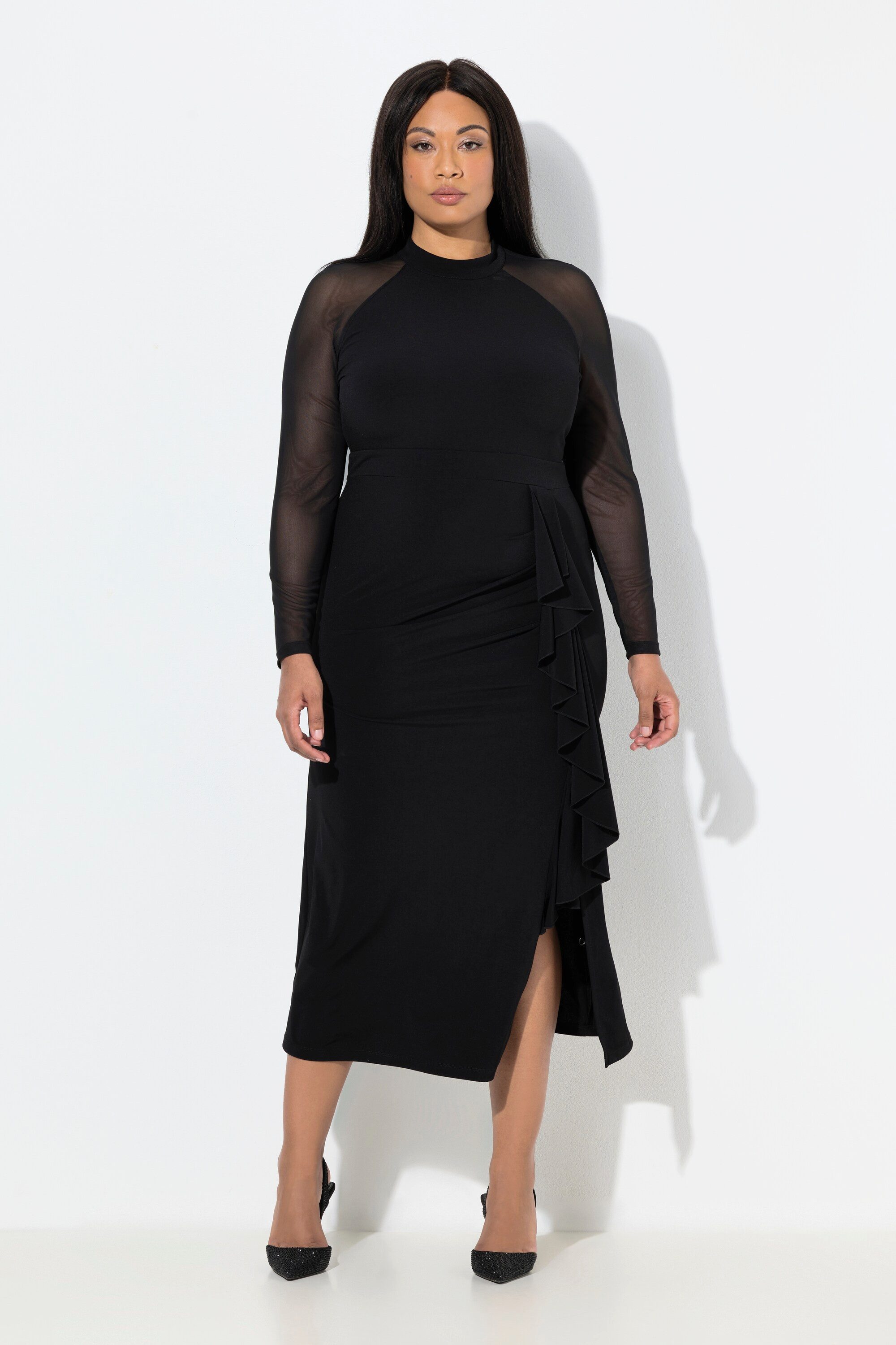 Ulla Popken Jerseykleid Maxikleid drapiert Stehkragen günstig online kaufen