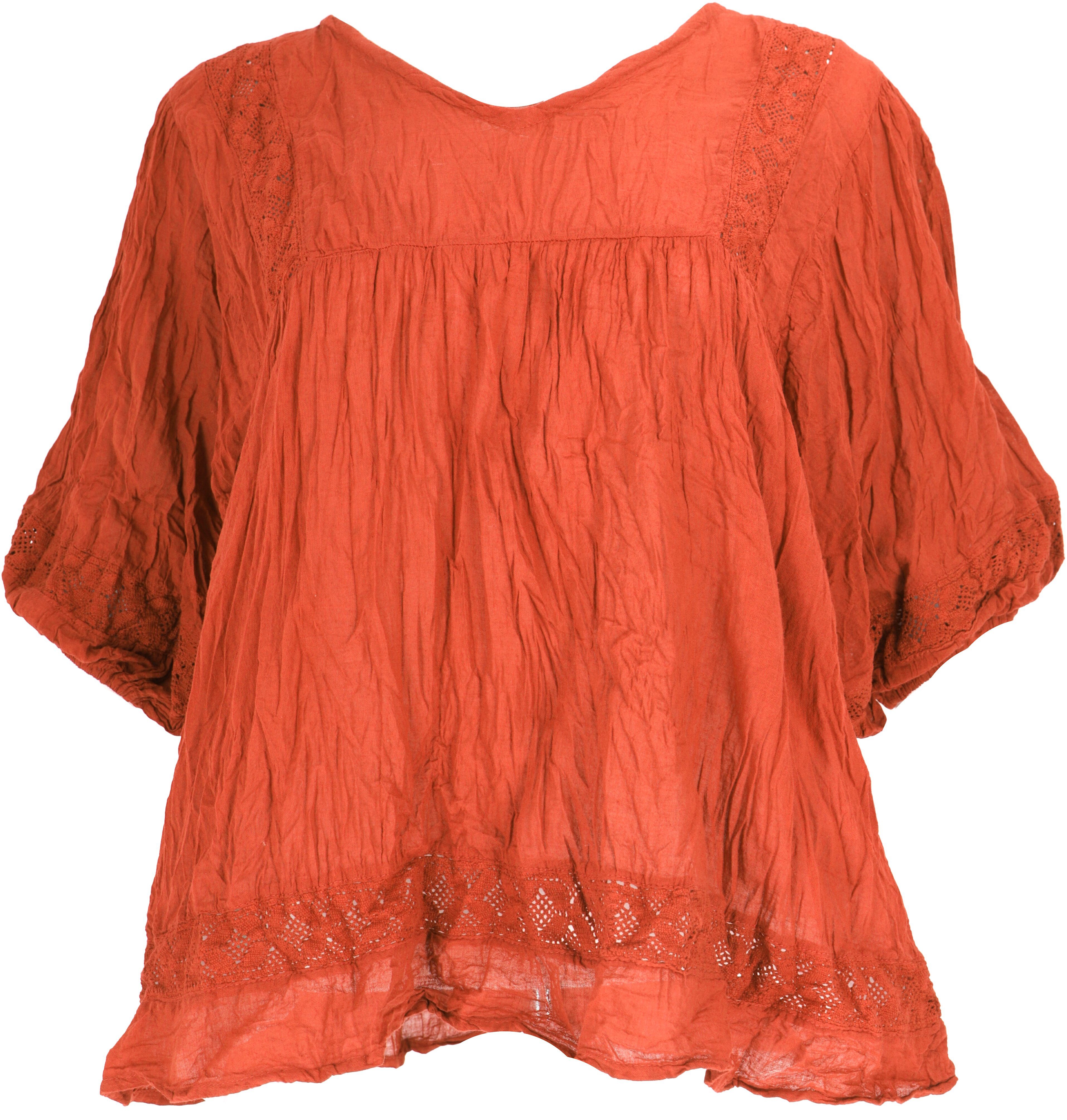 Guru-Shop Bekleidung weites im.. orange Blusenshirt alternative Boho Longbluse Krinkelbluse,