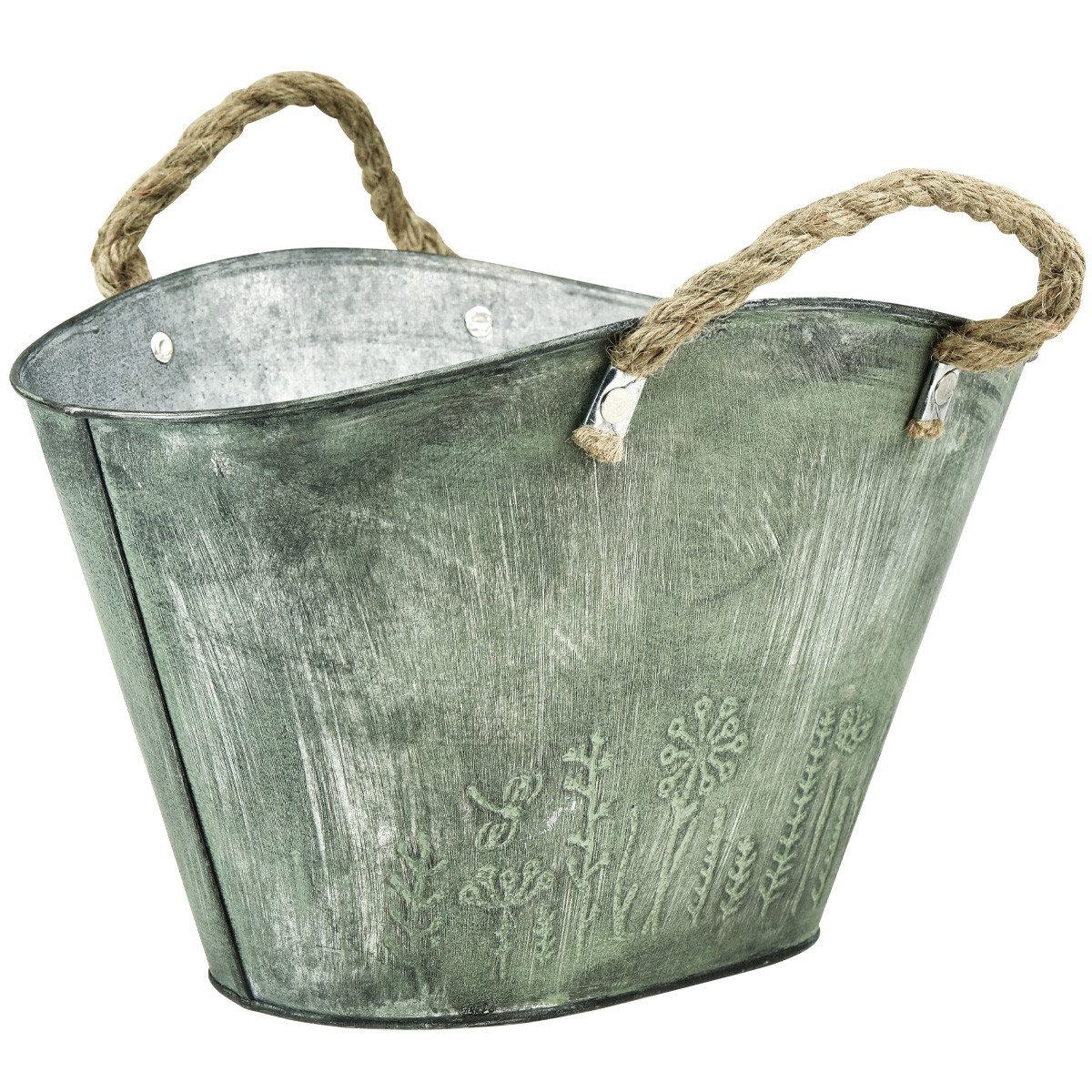 Übertopf Blumentopf Metall Handtasche Jutegriffe Vintage Deko 31×20×17cm