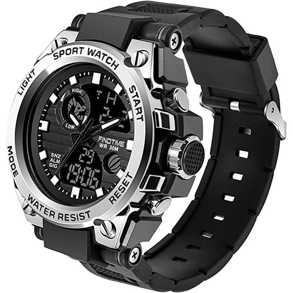 GelldG Digitaluhr Herren Uhren Sport Militär Große Armbanduhr Outdoor Digitaluhren, (1-tlg) ‎‎Silber