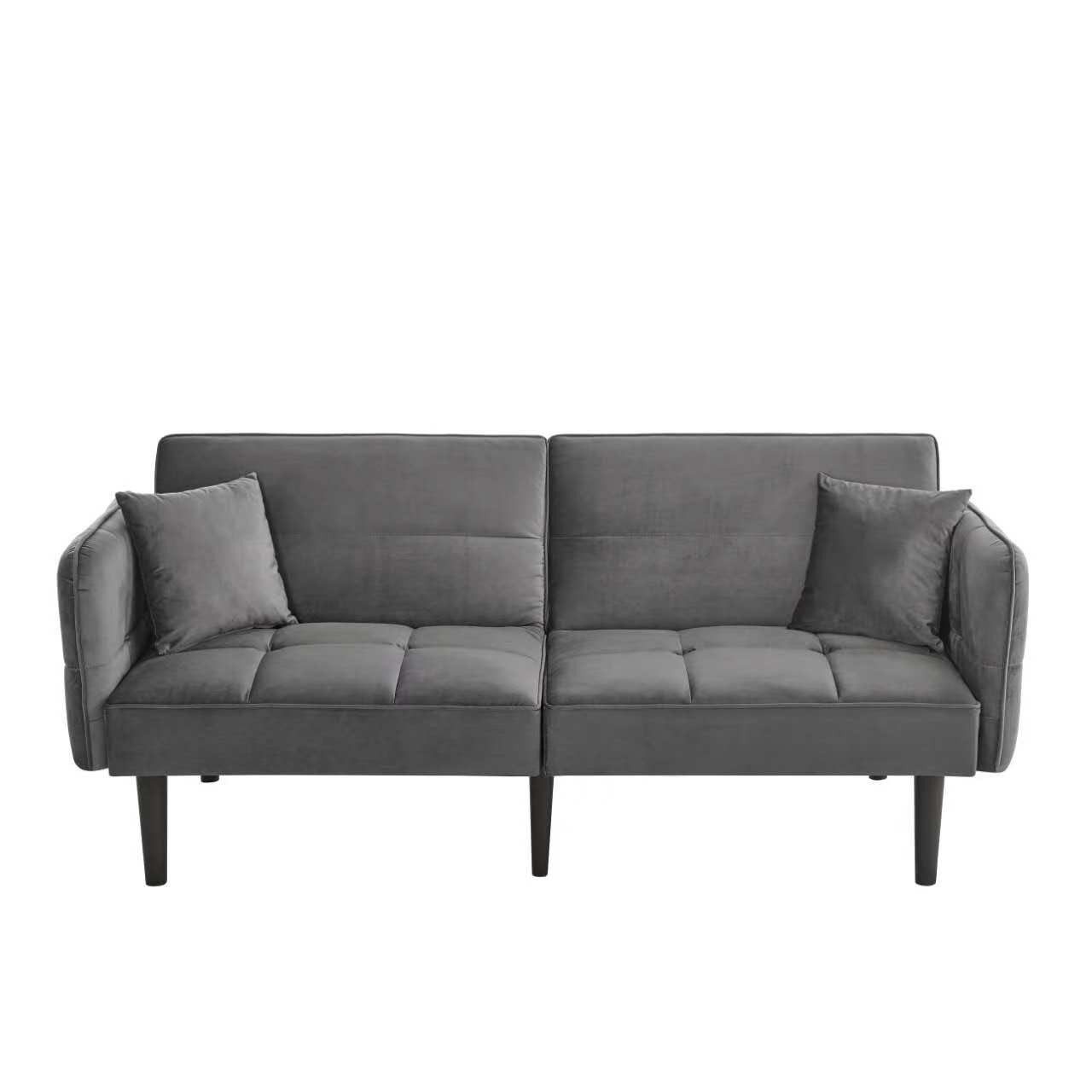 BlingBin Loungesofa Doppelsofa 2-in-1 Verstellbares Schlafsofa, Zweisitzer, 1er Set 1 Teile, mit Samtbezug, klappbaren Armlehnen & Schlaffunktion, für kleine Räume