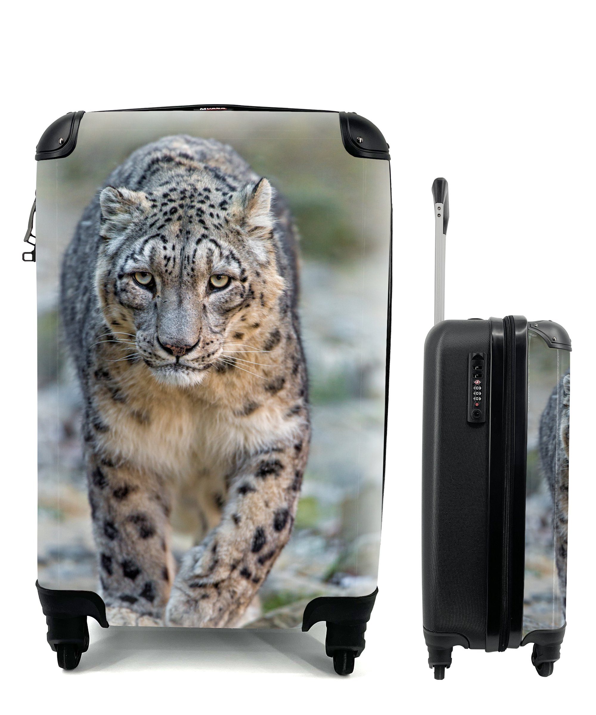 MuchoWow Handgepäckkoffer Leopard - Steine - Laufen, 4 Rollen, Reisetasche mit rollen, Handgepäck für Ferien, Trolley, Reisekoffer