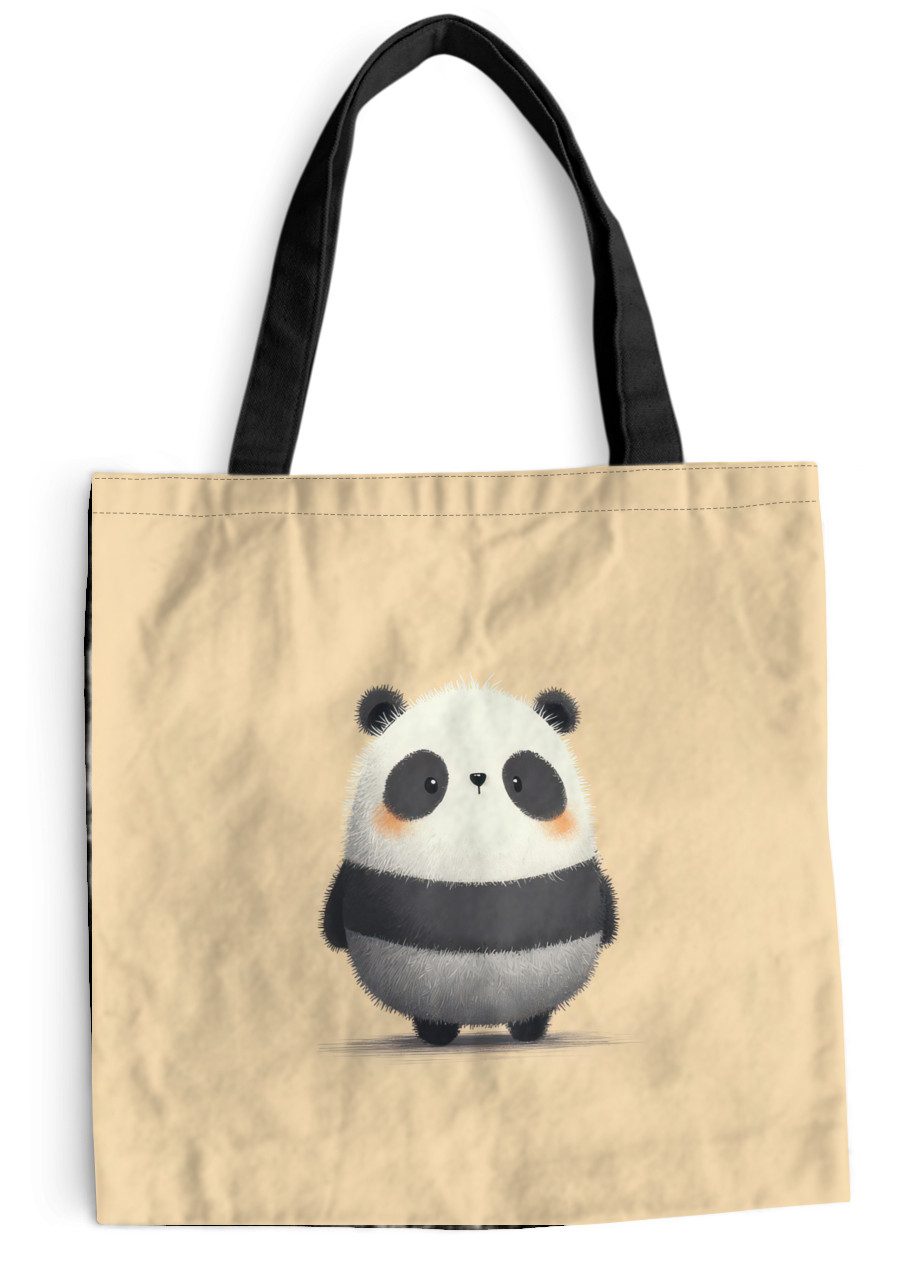 MuchoWow Shopper Panda - Beige - Minimalistisch, Handtasche, Damen und Herren, Schultertasche, Umhängetasche, Tote Bag