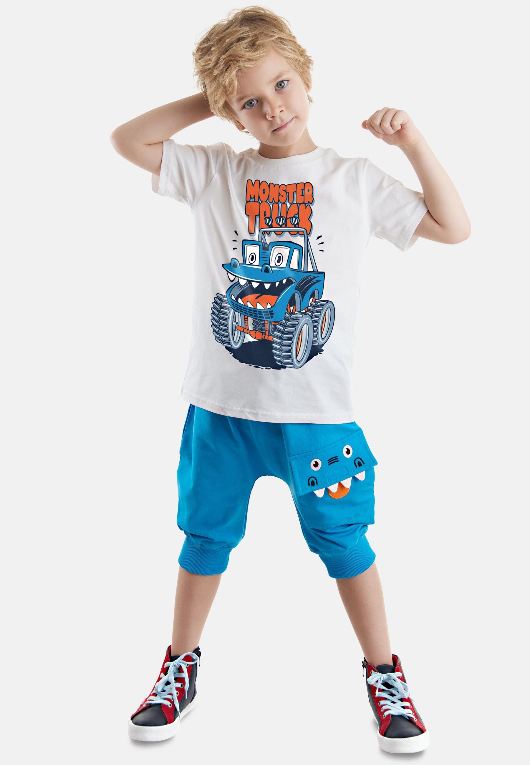 Denokids Hausanzug Funny Truck (2 tlg) mit Monstertruck-Aufdruck