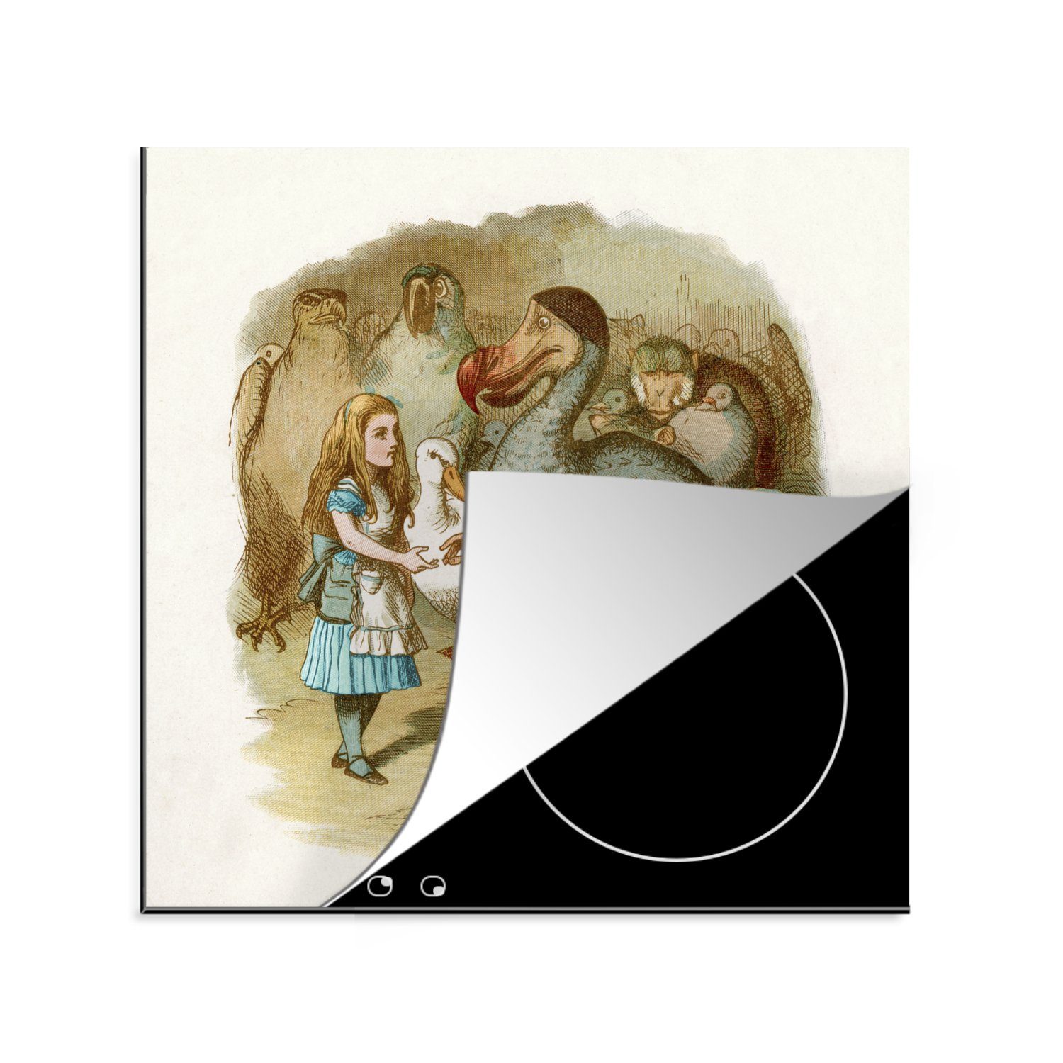 MuchoWow Herdblende-/Abdeckplatte Vintage-Illustration Alice und der Dodo, Vinyl, (1 tlg), 78x78 cm, Ceranfeldabdeckung, Arbeitsplatte für küche