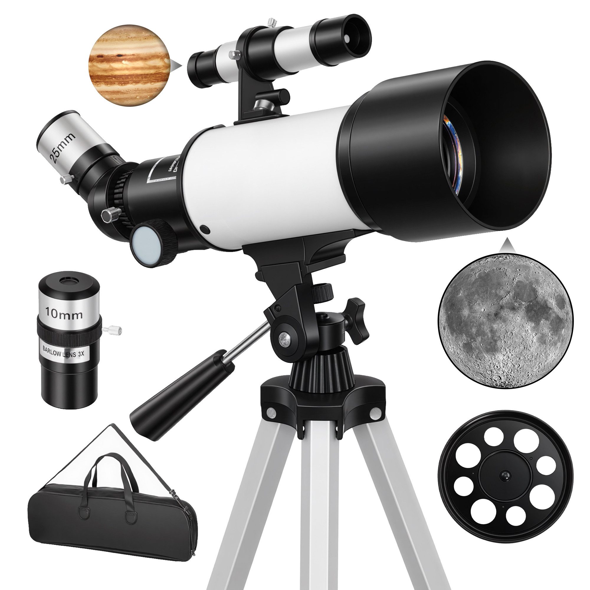 kowdom Teleskop 70mm Apertur 400mm Refraktor für Erwachsene mit Stativ und Tragetasche, Einsteigerteleskop, höhenverstellbares Stativ, leichtes Aluminium