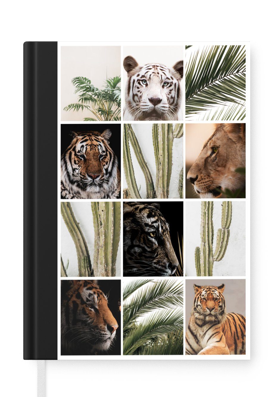 MuchoWow Notizbuch Tiger - Collage - Kaktus - Palme, Journal, Merkzettel, Tagebuch, Notizheft, A5, 98 Seiten, Haushaltsbuch