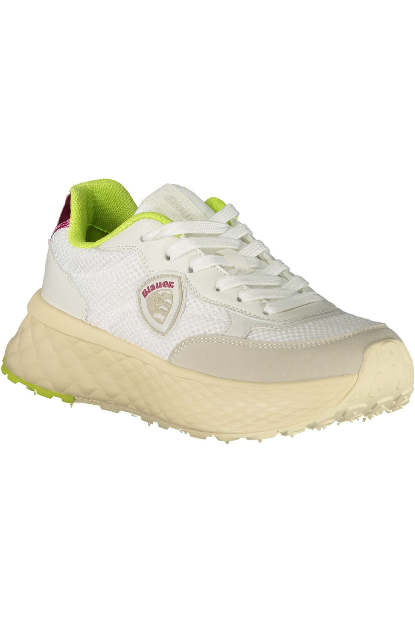 Blauer Sneaker Damen Sportschuh–Weiß mit Grün/Fuchsia Details