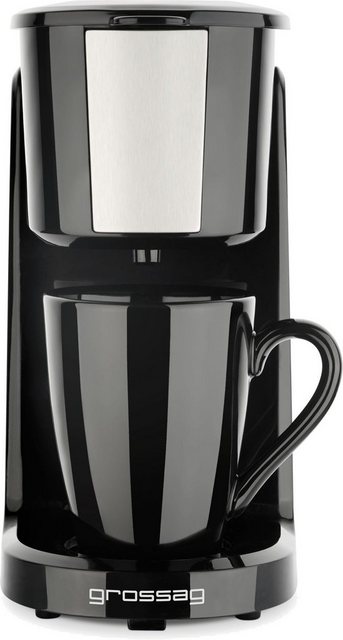 grossag 1322 Single-Kaffeemaschine KA 8.17 Schwarz-Edelstahl -1 Tassen Kaffeeautomat 150ml Permanent-Filter 380W