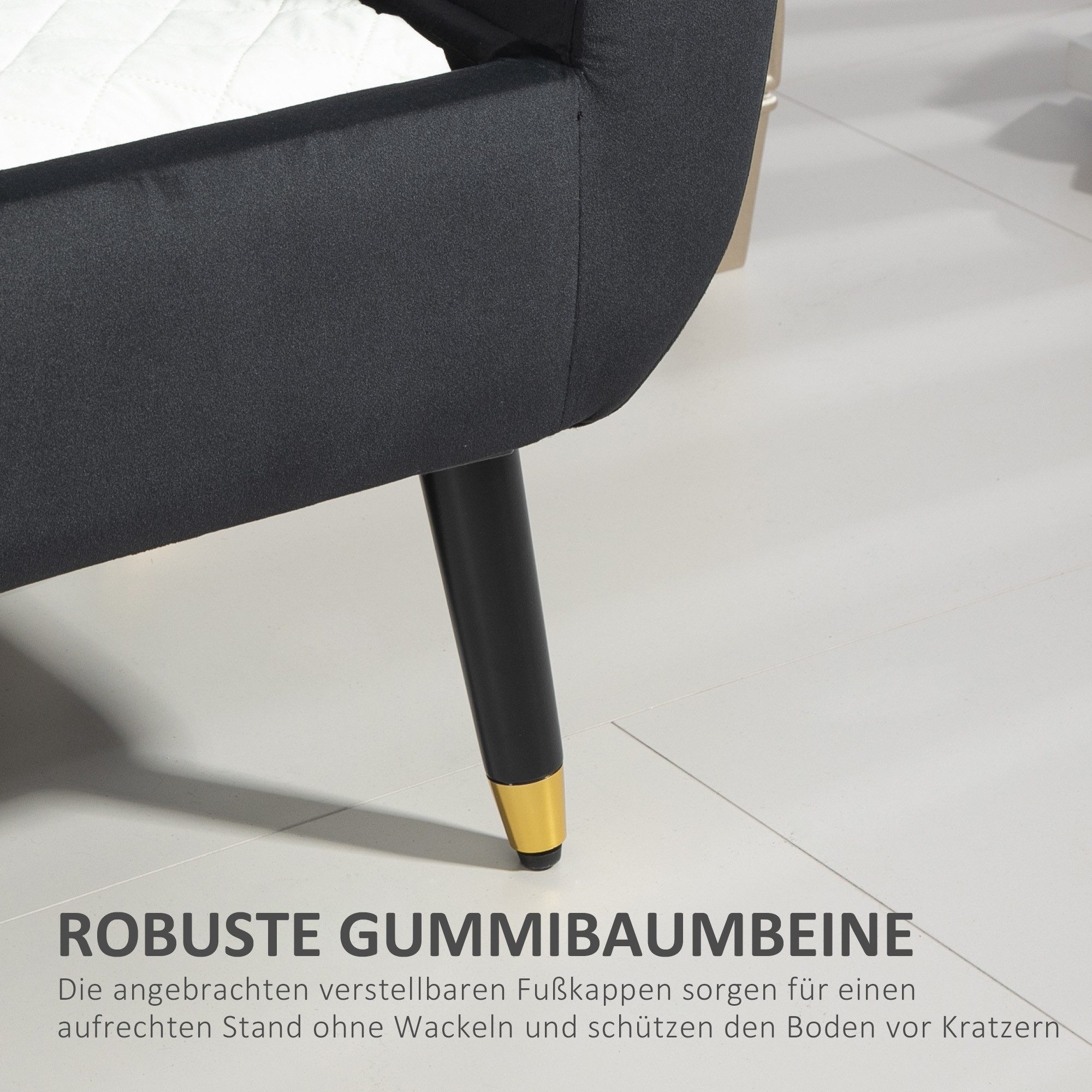 HOMCOM Sitzbank mit Stauraum Armlehnen, Samtartiges Polyester (Truhenbank, 1-St., Polsterbank), Gummiholz Dunkelgrau 107 x 42 x 65 cm