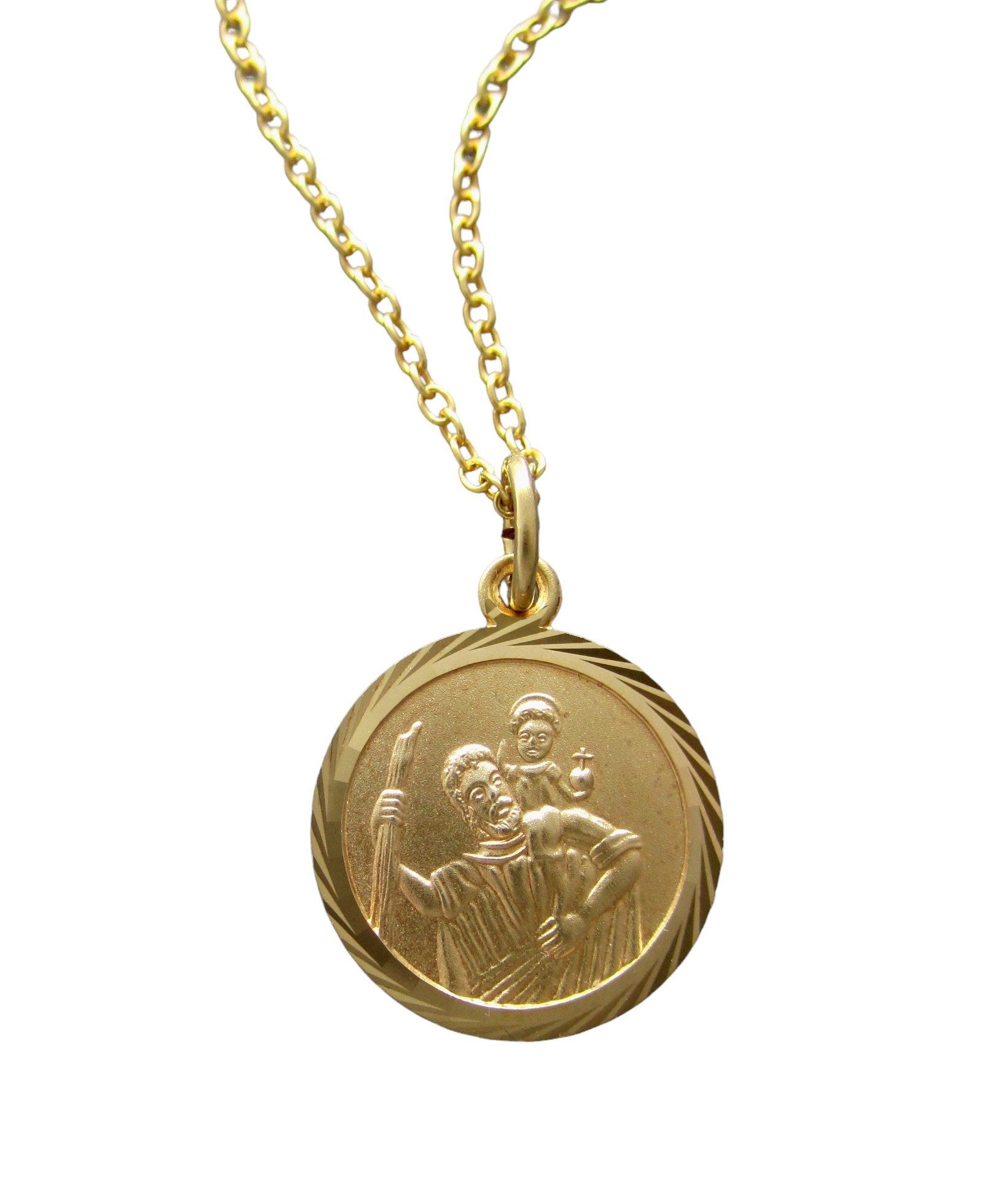 NICEANDnoble Kette mit Anhänger 925er Silber Kettenanhänger Christopherus mit Ankerkette vergoldet